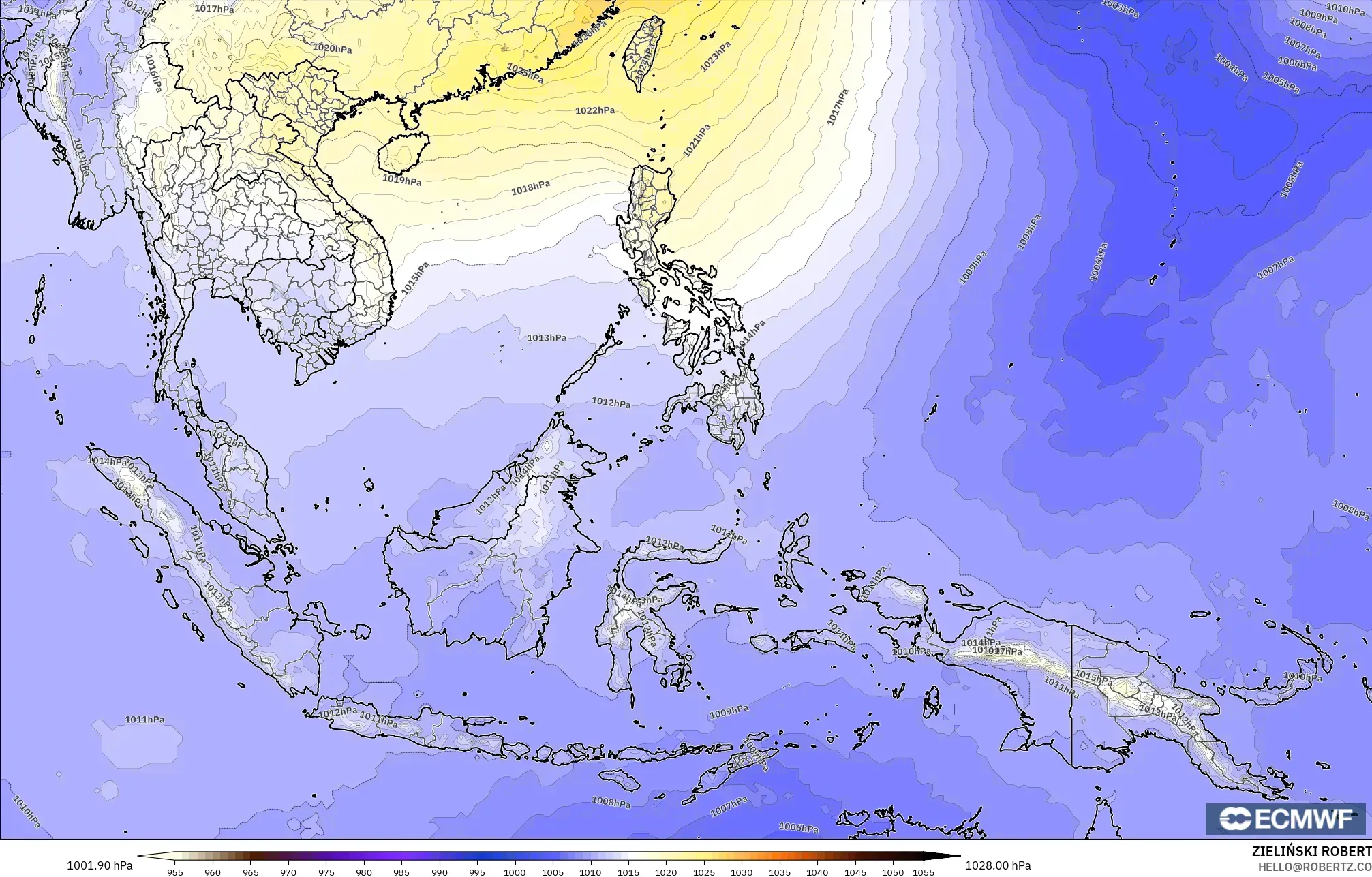 ECMWF IFS 0.25° model - Güneydoğu Asya, Basınç