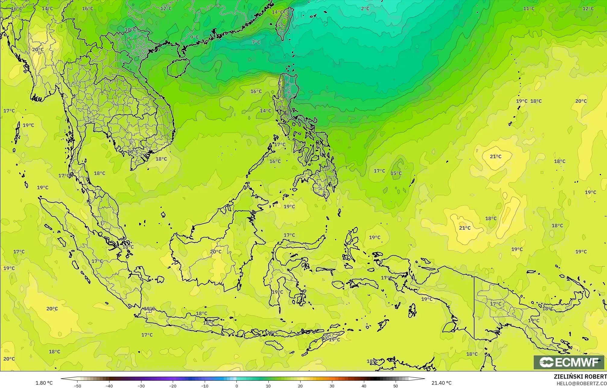 ECMWF IFS 0.25° model - Güneydoğu Asya, 850 hPa Sıcaklık