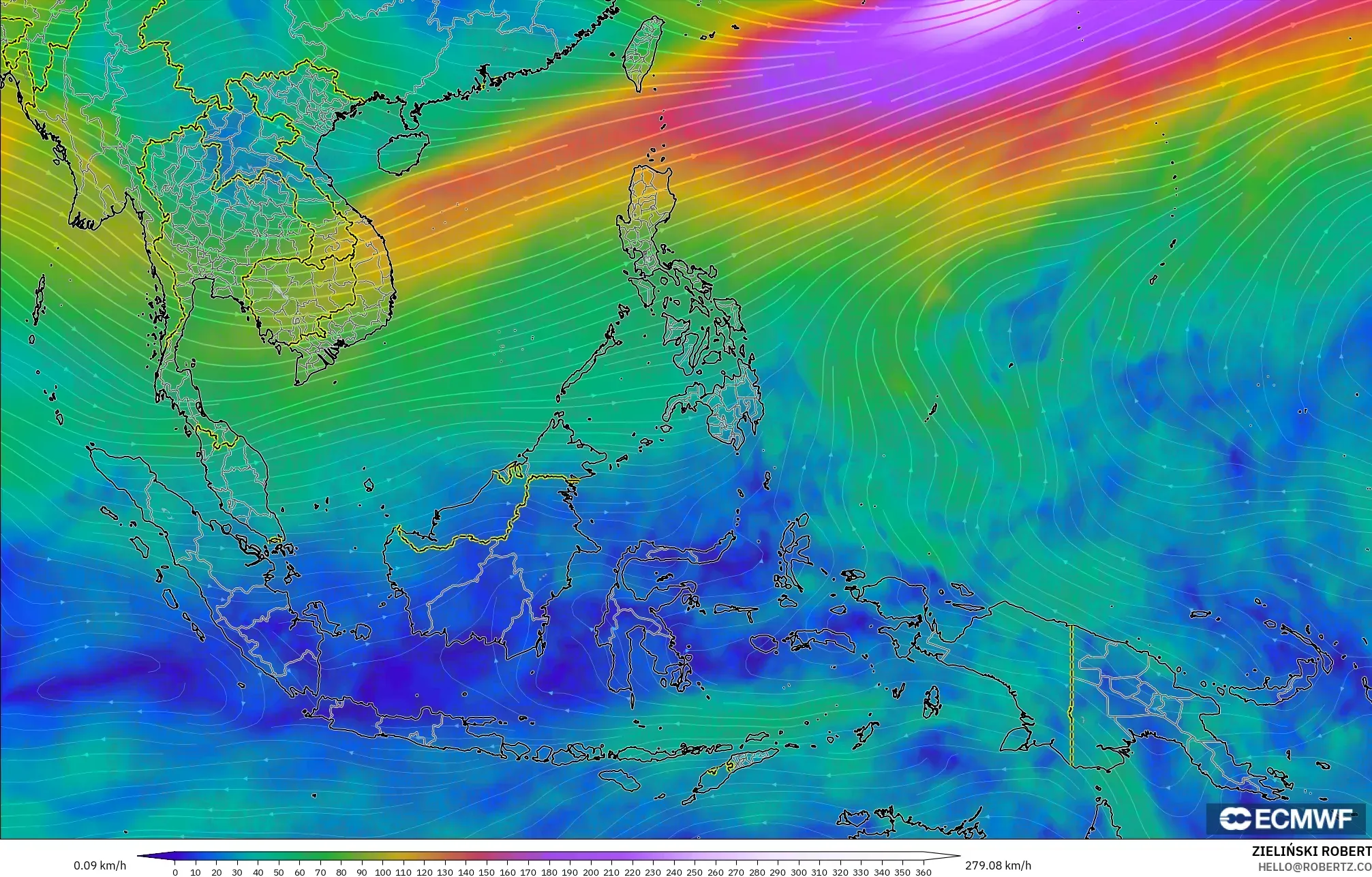 ECMWF IFS 0.25° model - Güneydoğu Asya, 300 hPa Rüzgârı (jet)