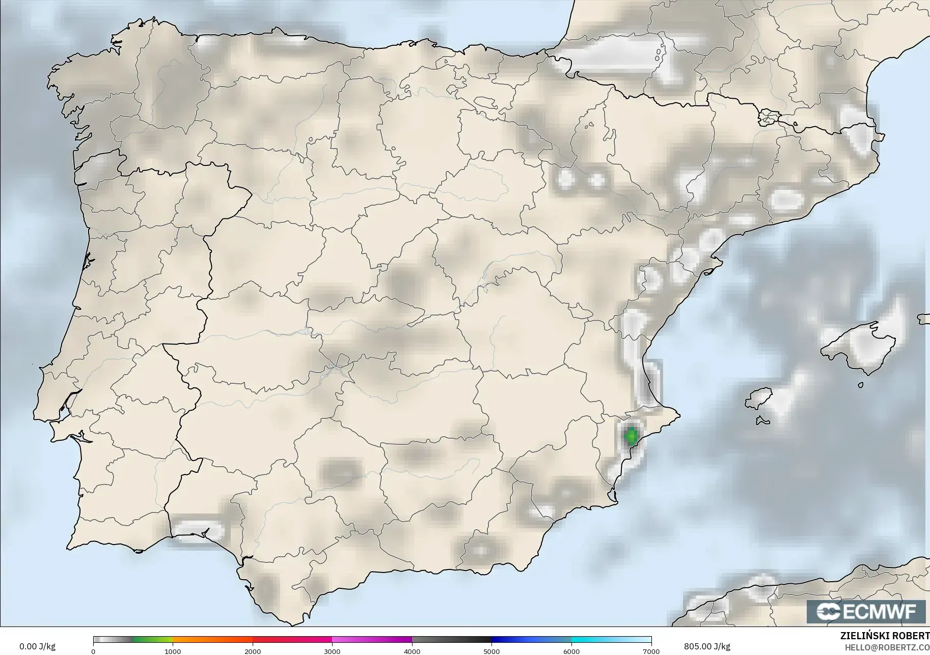 ECMWF IFS 0.25° model - İspanya, CAPE