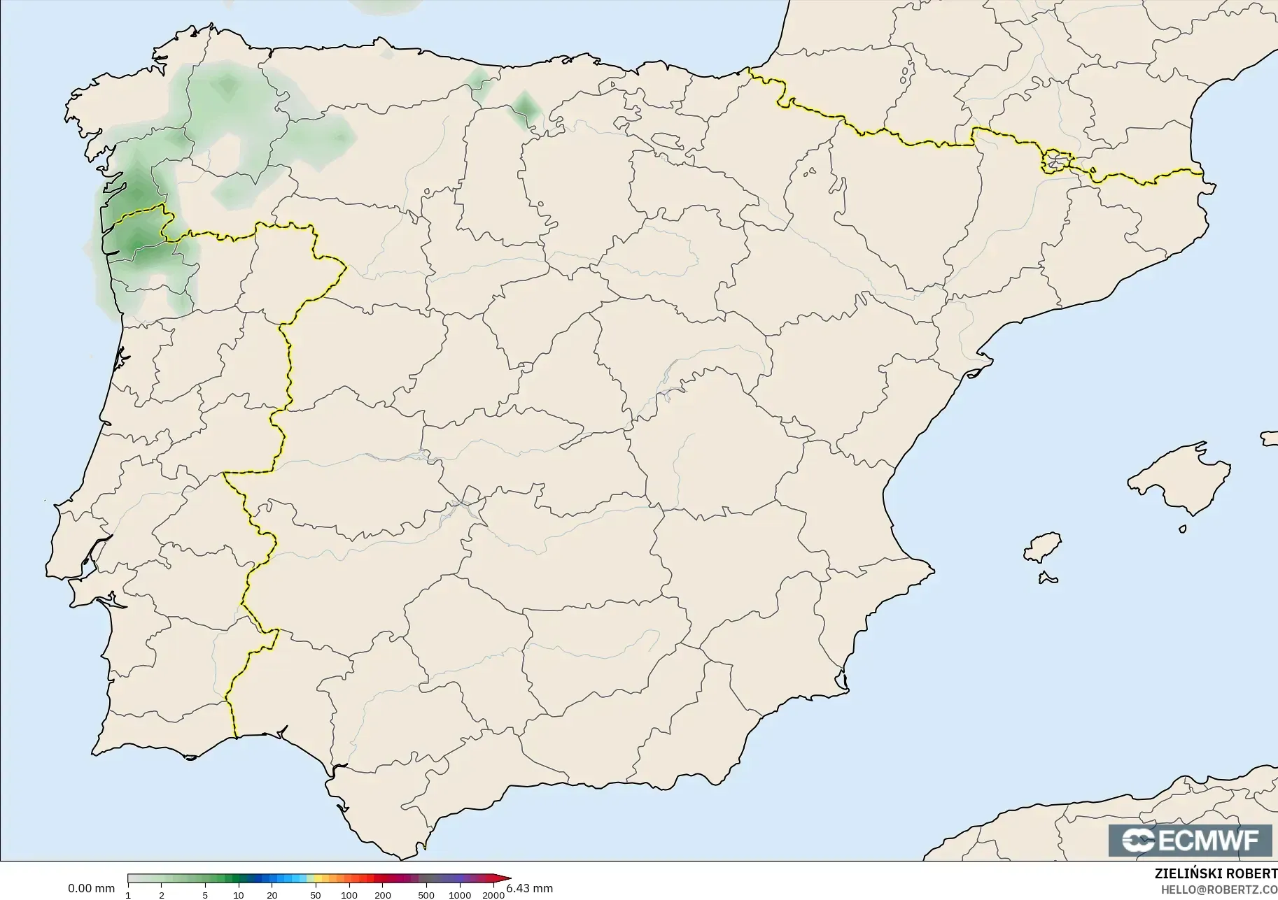 ECMWF IFS 0.25° model - İspanya, Yağış Birikimi