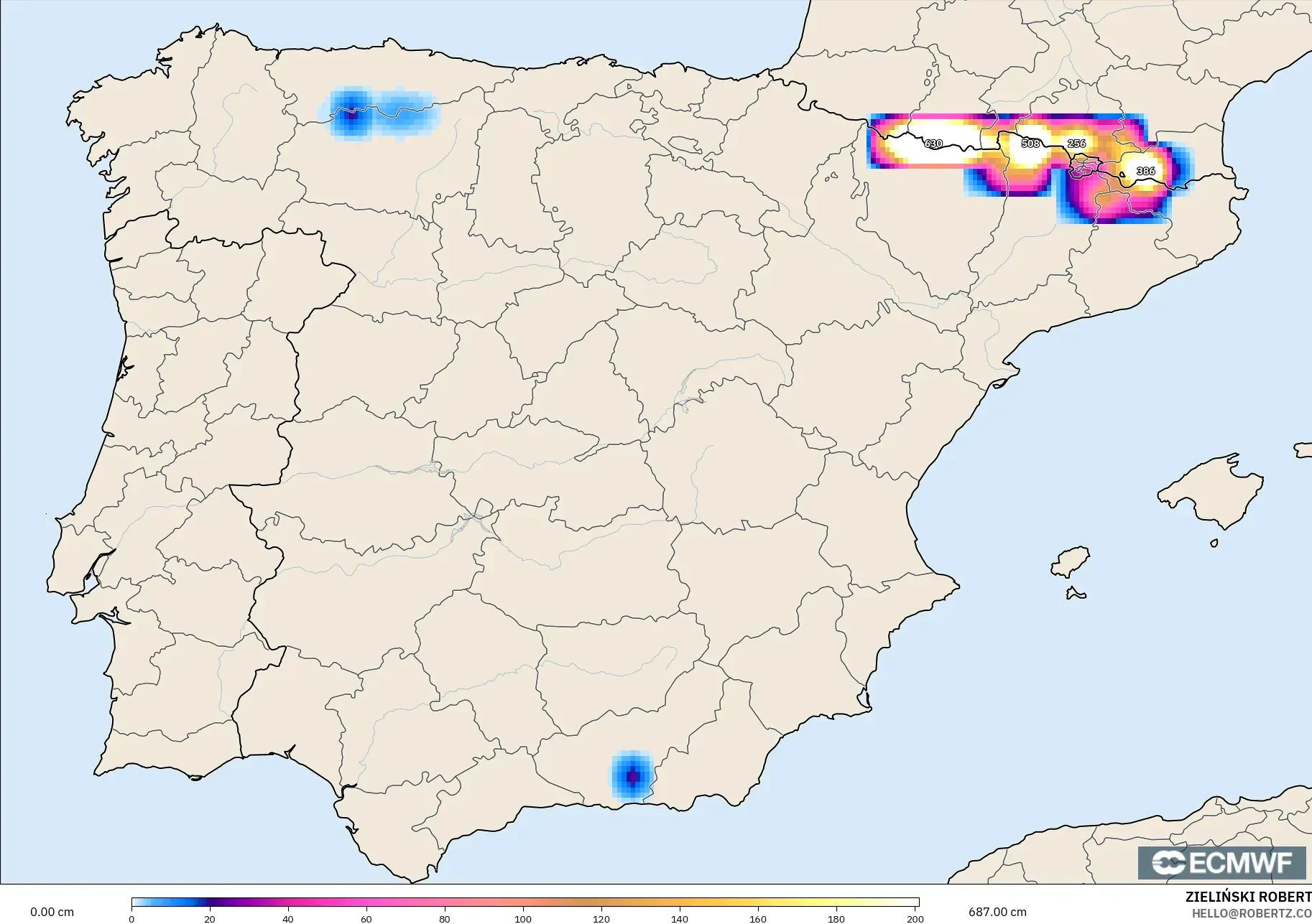 ECMWF IFS 0.25° model - İspanya, Kar Kalınlığı
