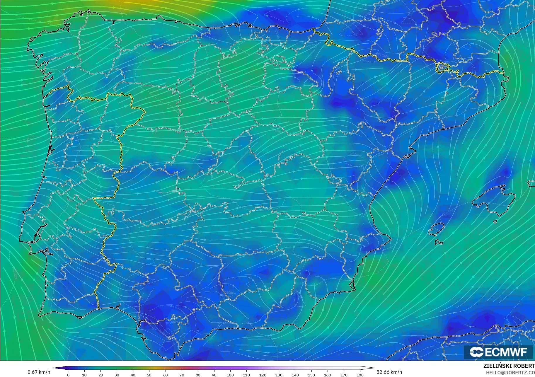 ECMWF IFS 0.25° model - İspanya, 10 m Rüzgâr