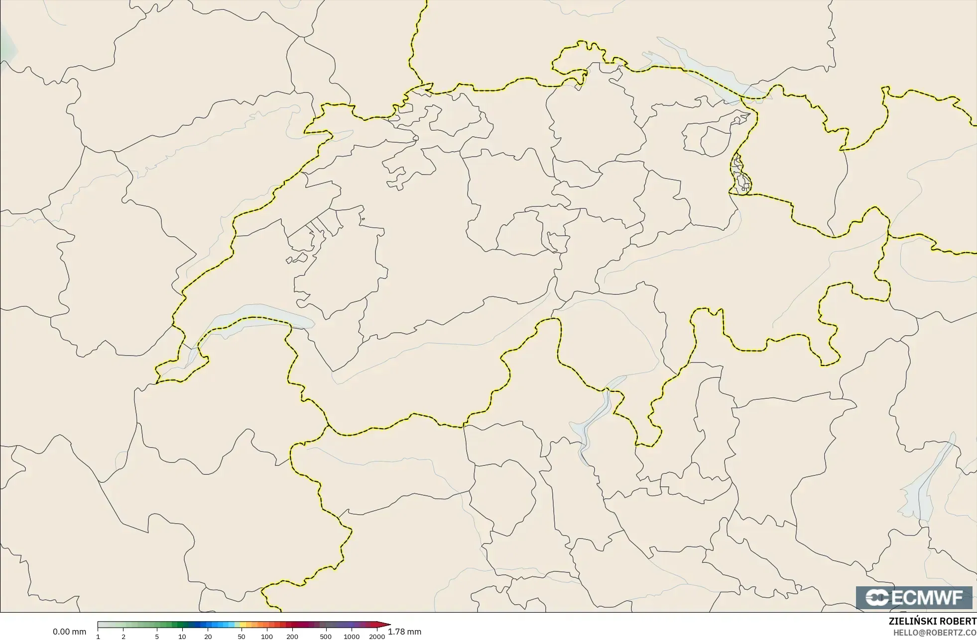ECMWF IFS 0.25° model - İsviçre, Yağış Birikimi