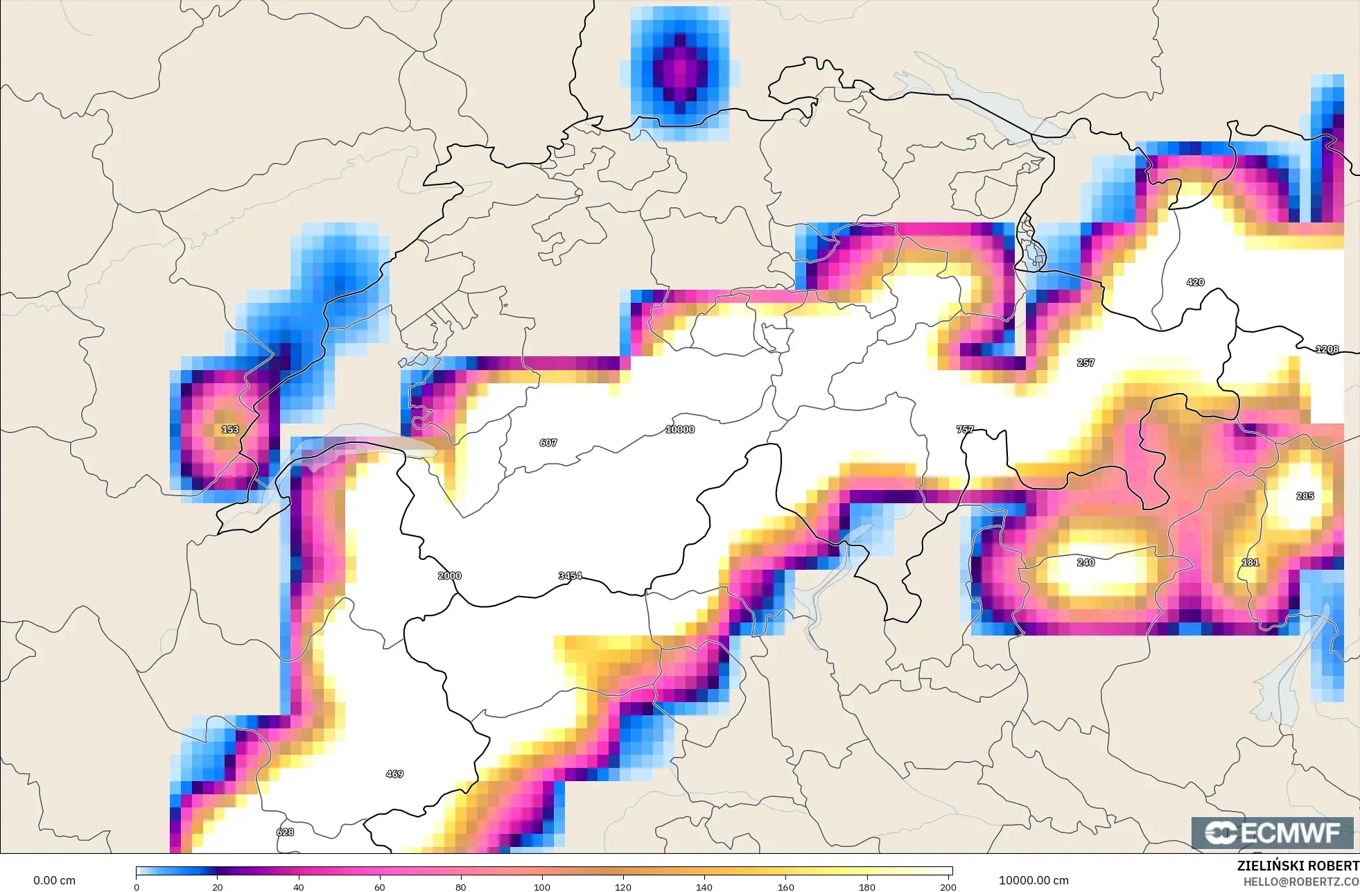 ECMWF IFS 0.25° model - İsviçre, Kar Kalınlığı