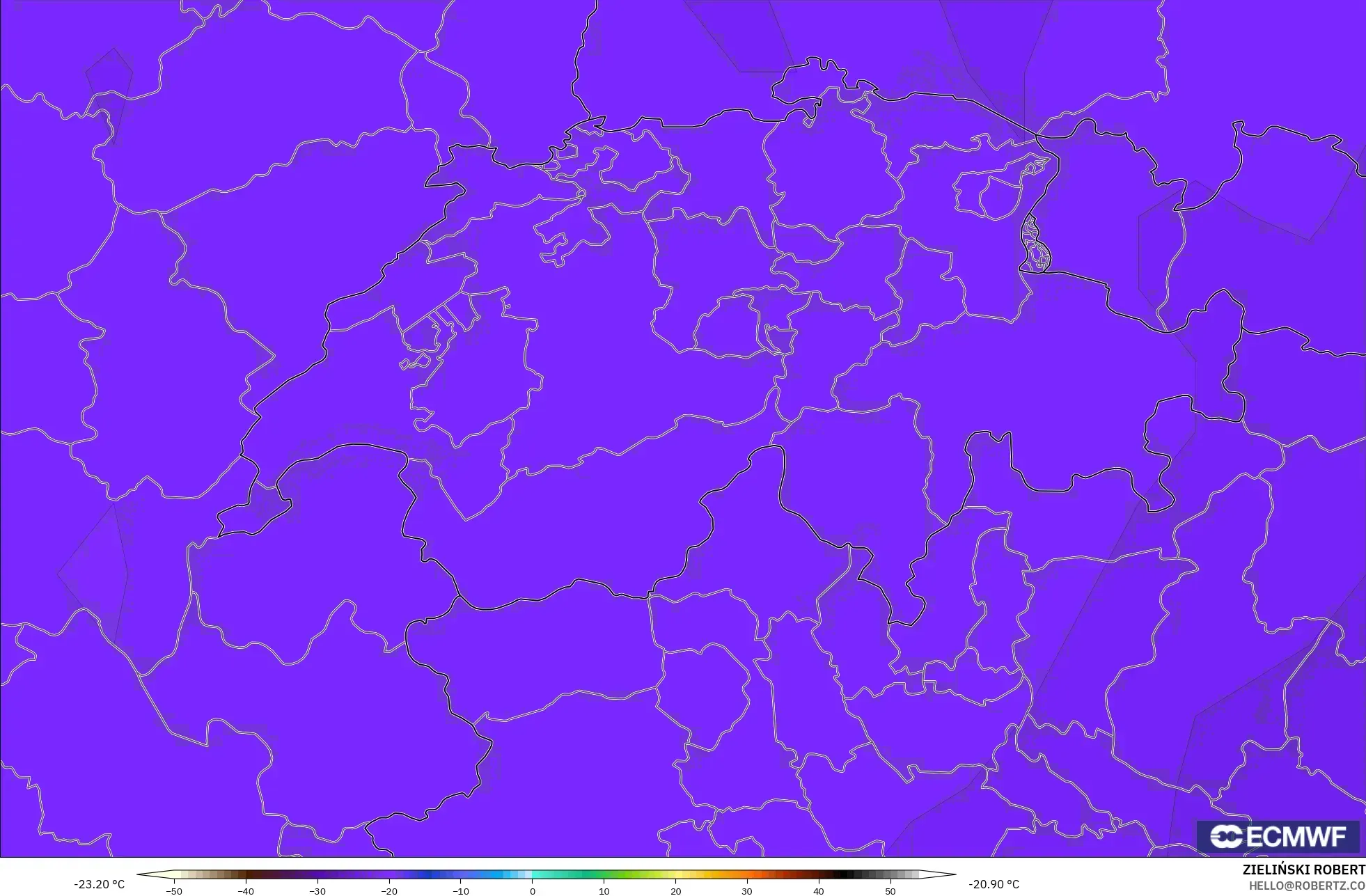ECMWF IFS 0.25° model - İsviçre, 500 hPa Sıcaklık