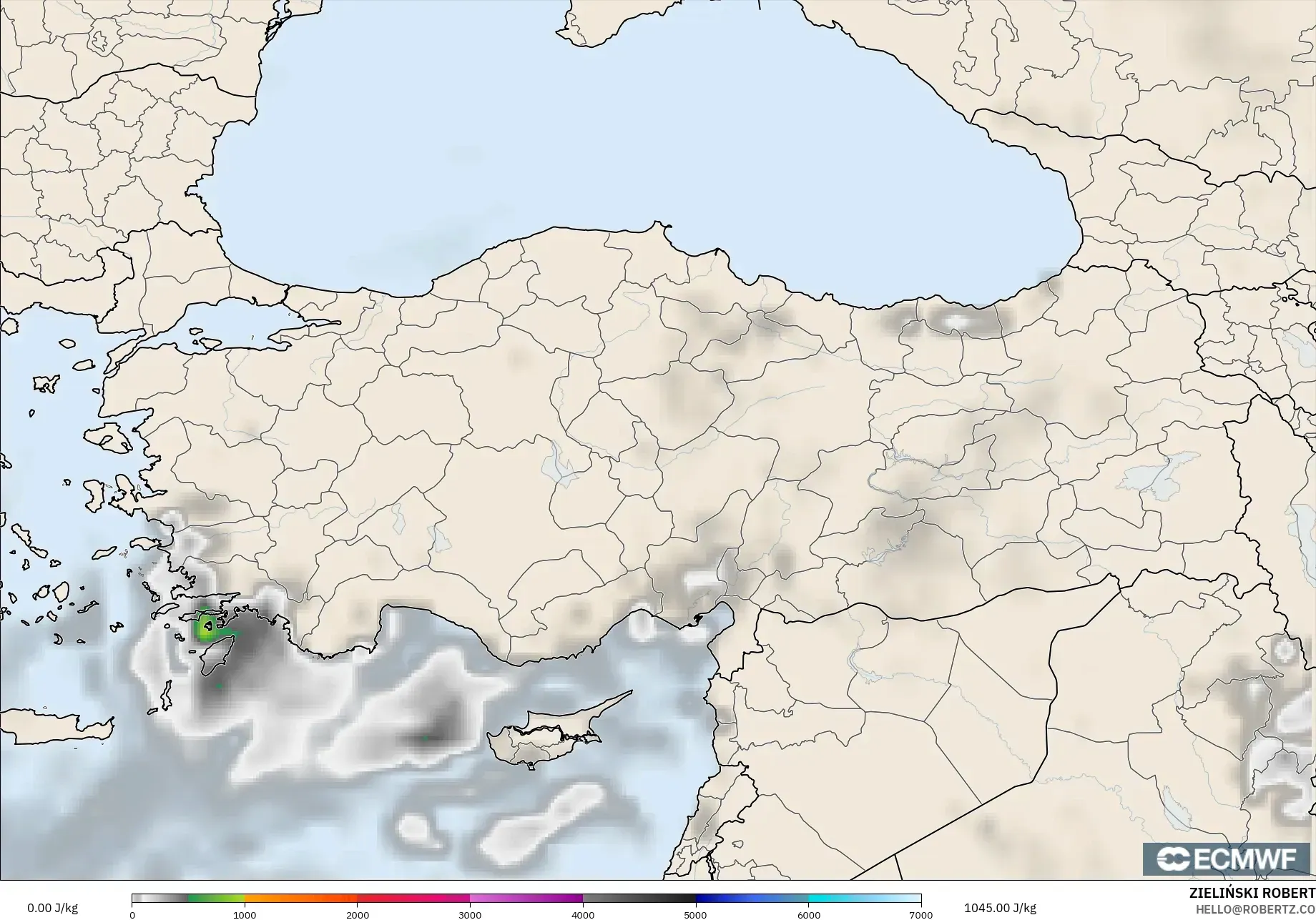 ECMWF IFS 0.25° model - Türkiye, CAPE