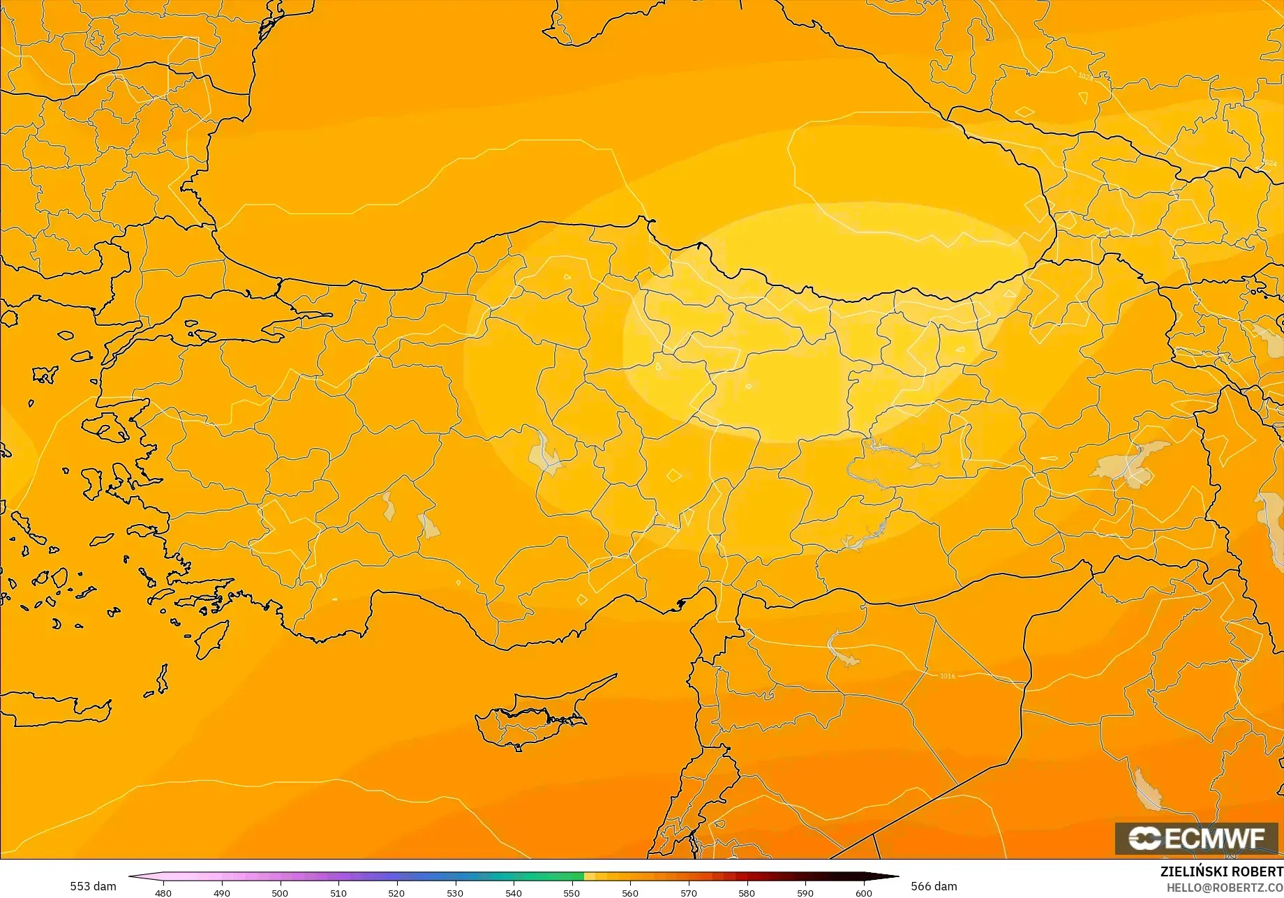 ECMWF IFS 0.25° model - Türkiye, 500 hPa’da jeopotansiyel yükseklik
