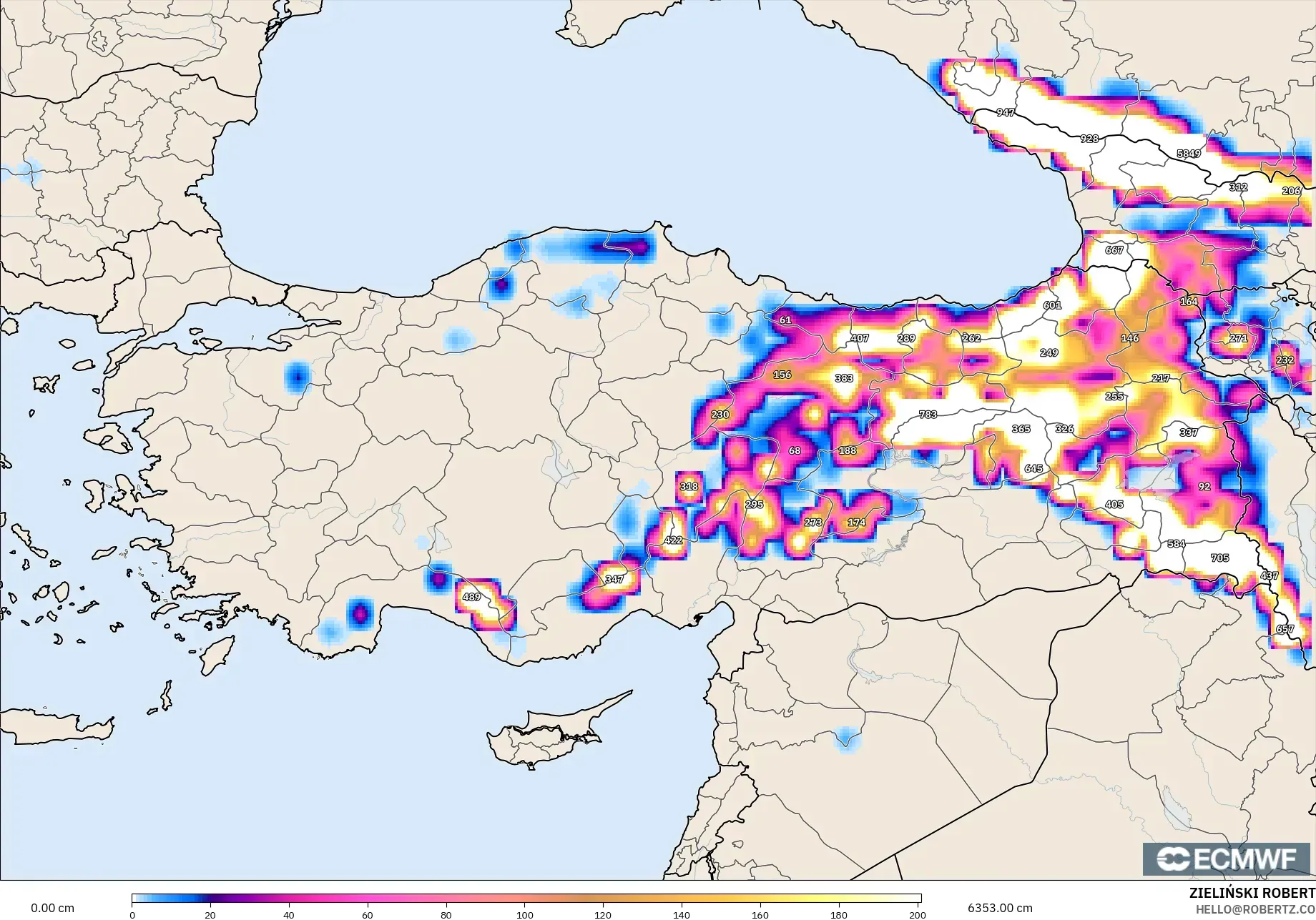 ECMWF IFS 0.25° model - Türkiye, Kar Kalınlığı