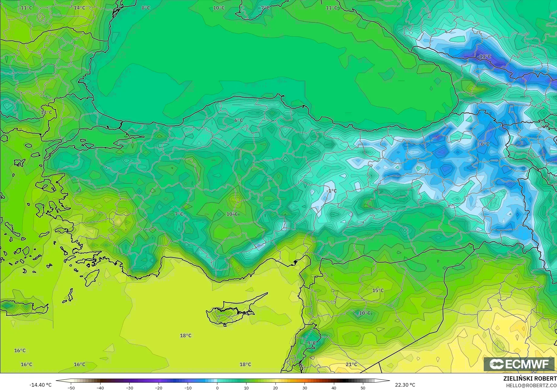 ECMWF IFS 0.25° model - Türkiye, 2 m Sıcaklık