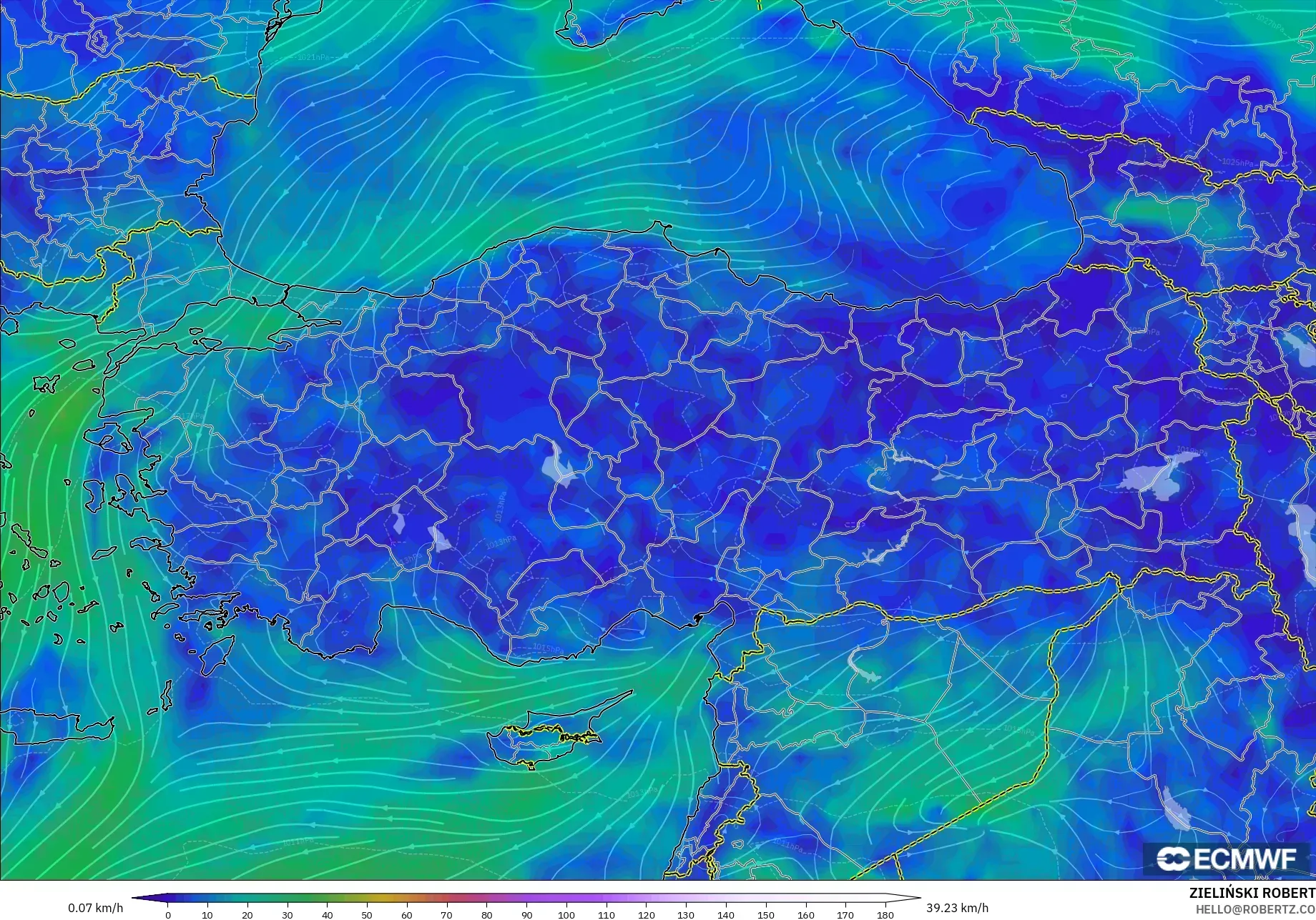 ECMWF IFS 0.25° model - Türkiye, 10 m Rüzgâr
