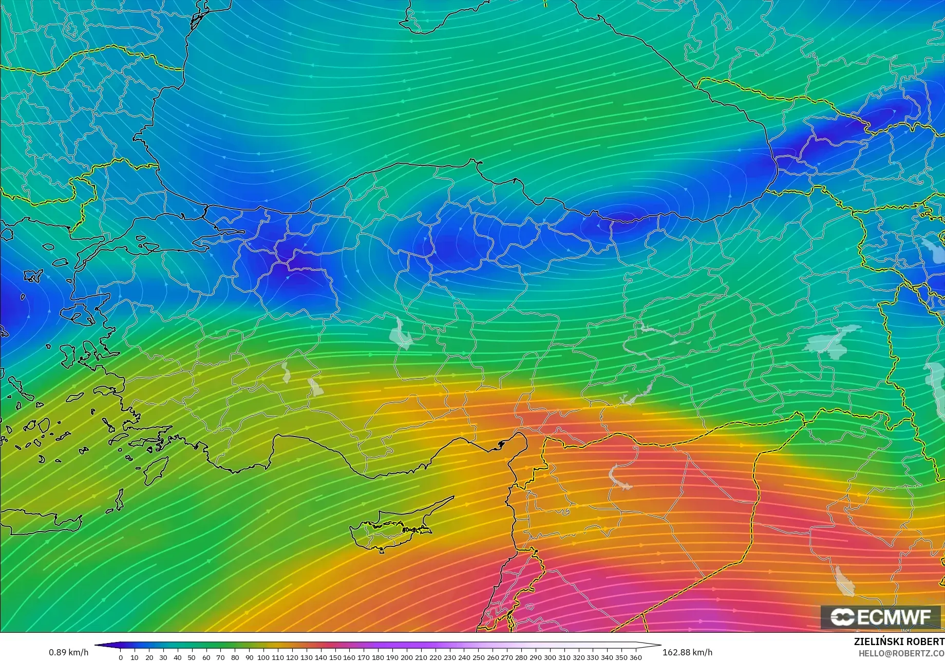 ECMWF IFS 0.25° model - Türkiye, 300 hPa Rüzgârı (jet)