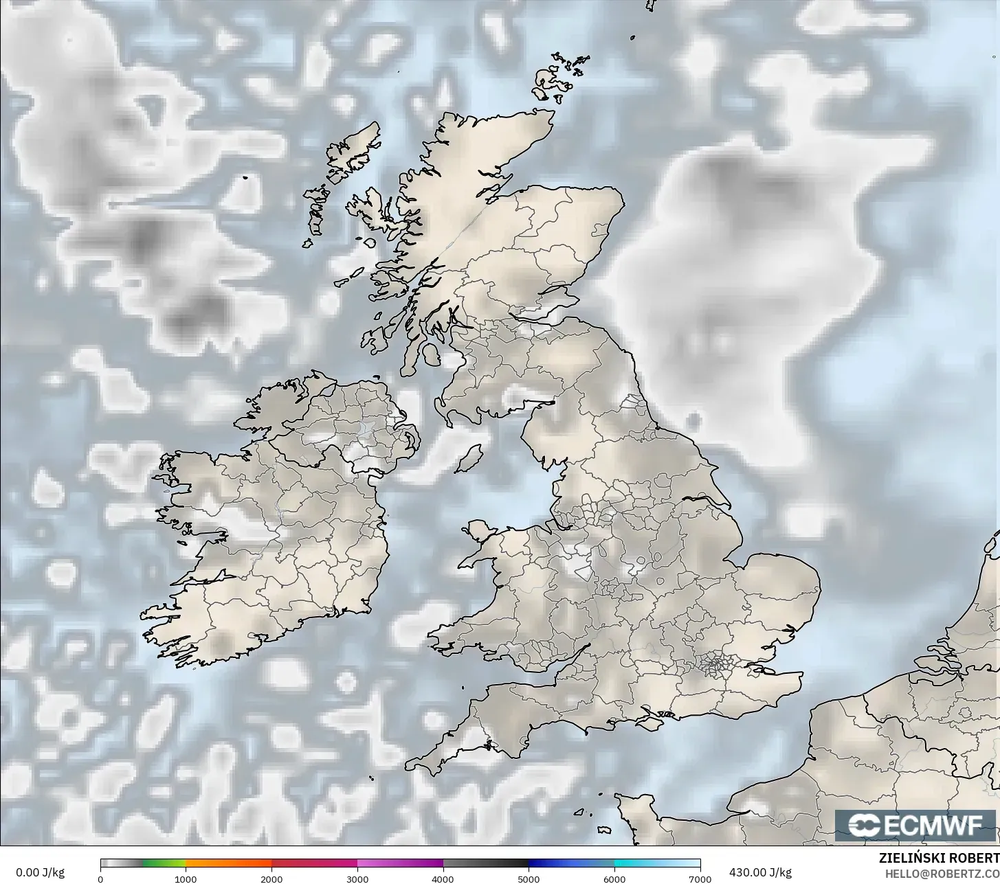 ECMWF IFS 0.25° model - Birleşik Krallık, CAPE