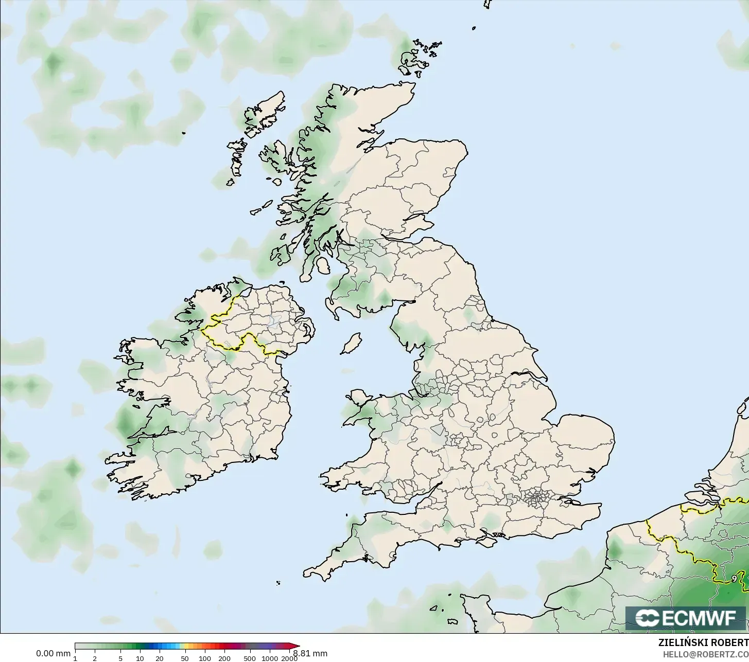 ECMWF IFS 0.25° model - Birleşik Krallık, Yağış Birikimi