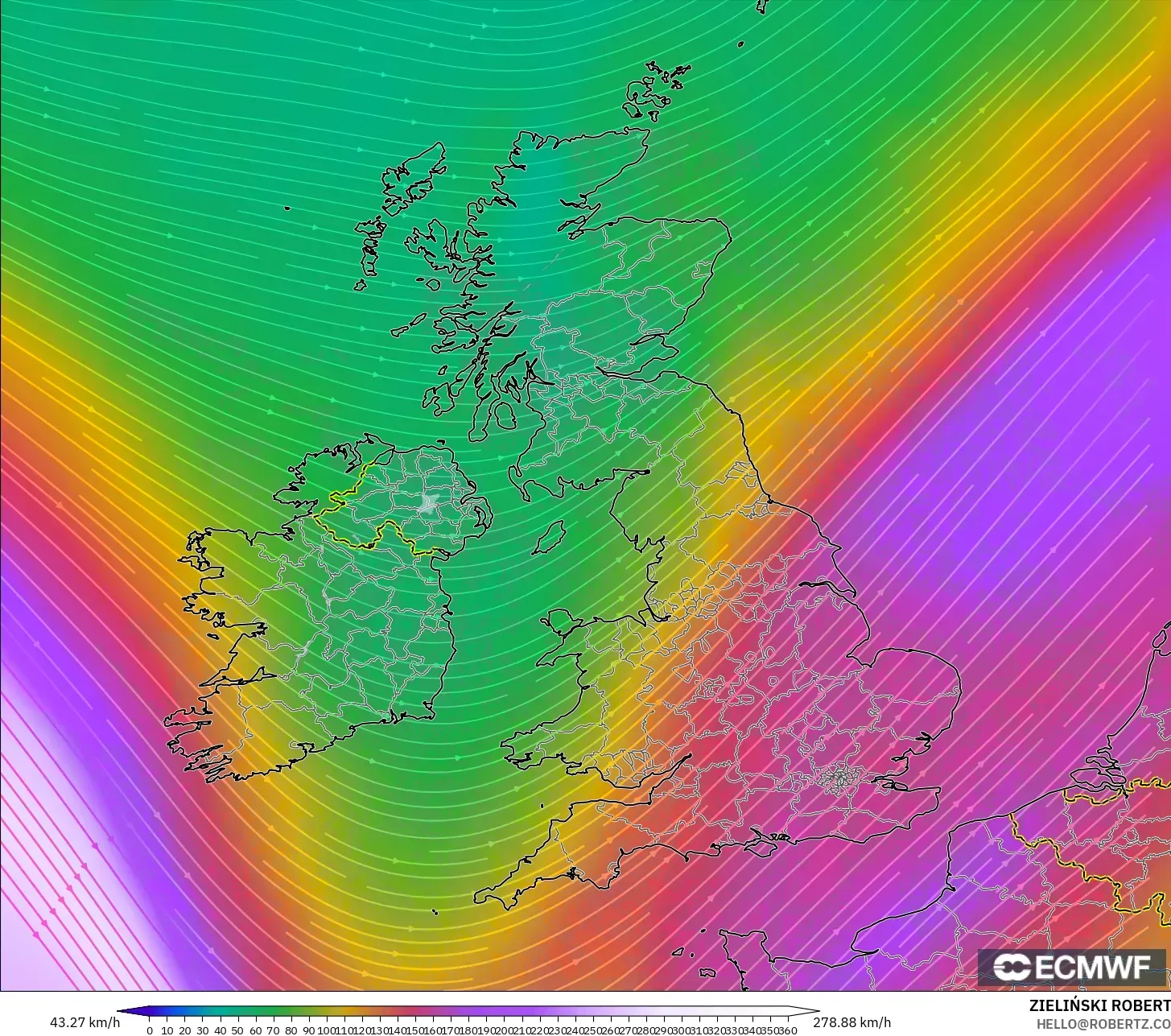 ECMWF IFS 0.25° model - Birleşik Krallık, 300 hPa Rüzgârı (jet)