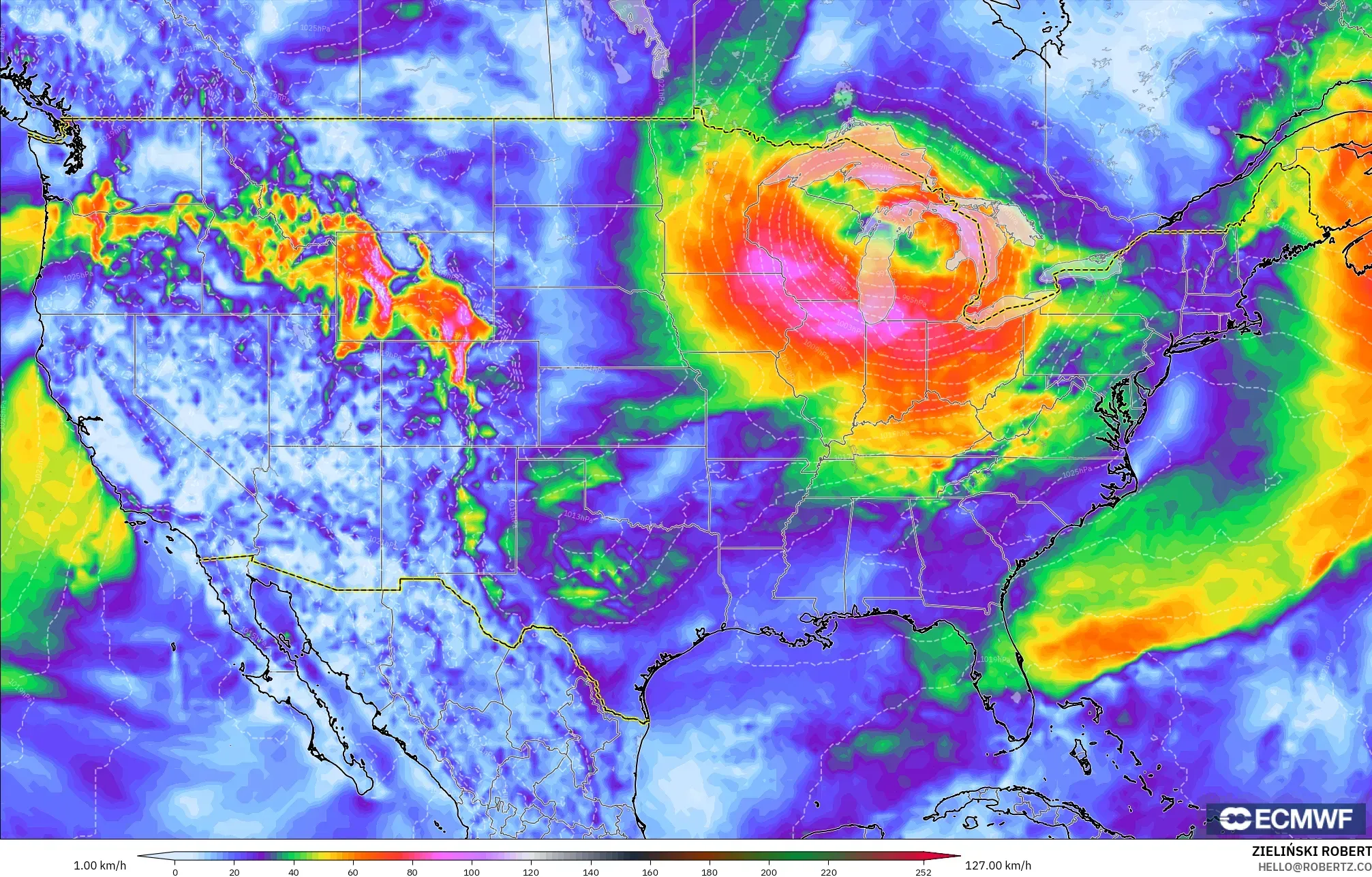 ECMWF IFS 0.25° model - Amerika Birleşik Devletleri, Rüzgâr Esintileri