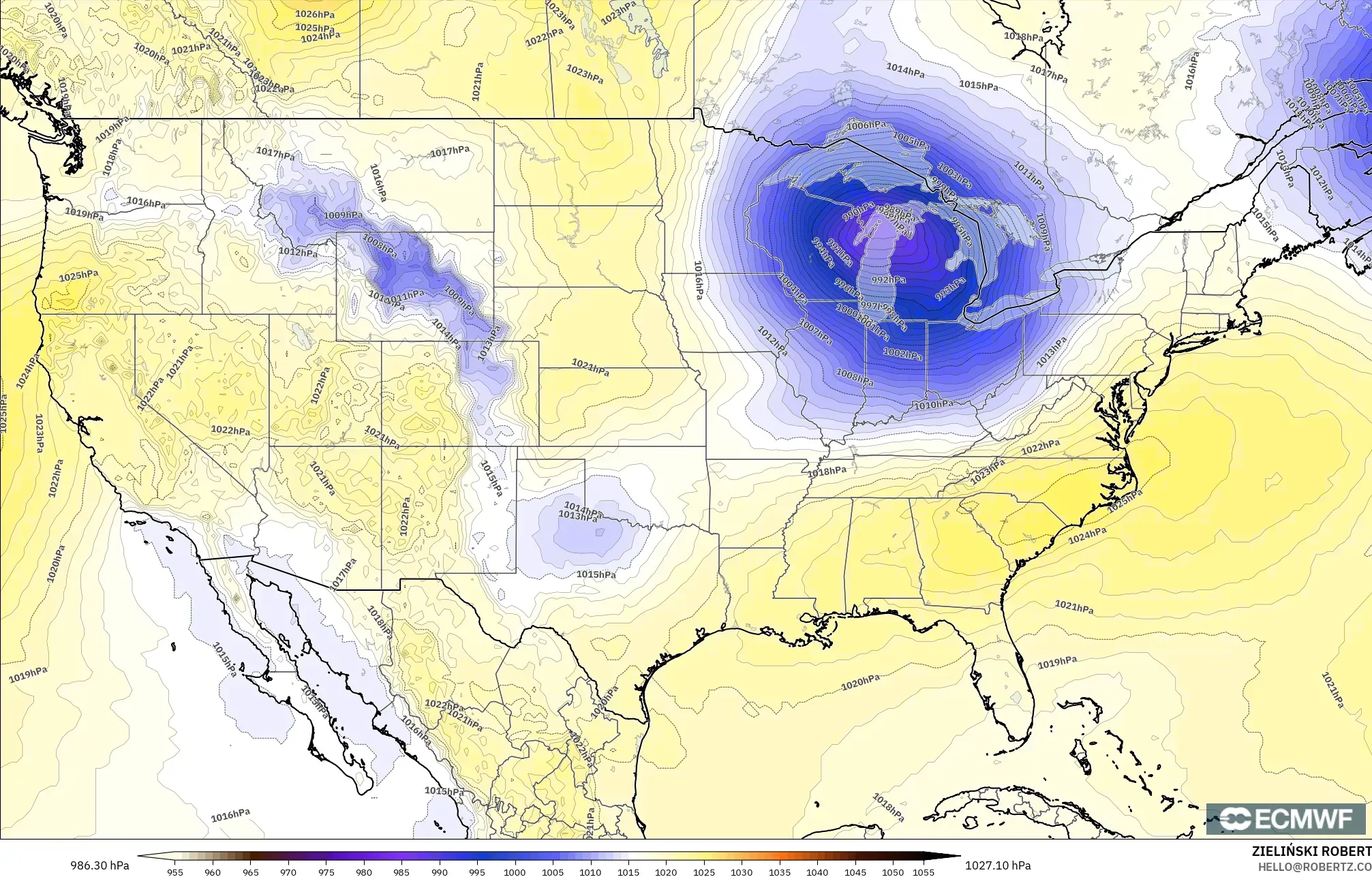 ECMWF IFS 0.25° model - Amerika Birleşik Devletleri, Basınç