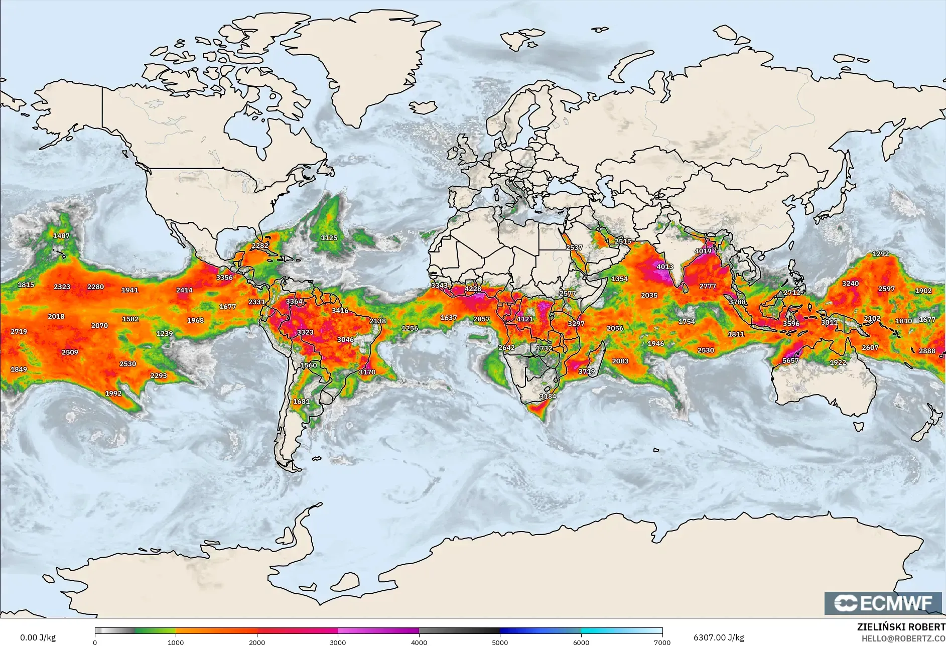 ECMWF IFS 0.25° model - Dünya, CAPE