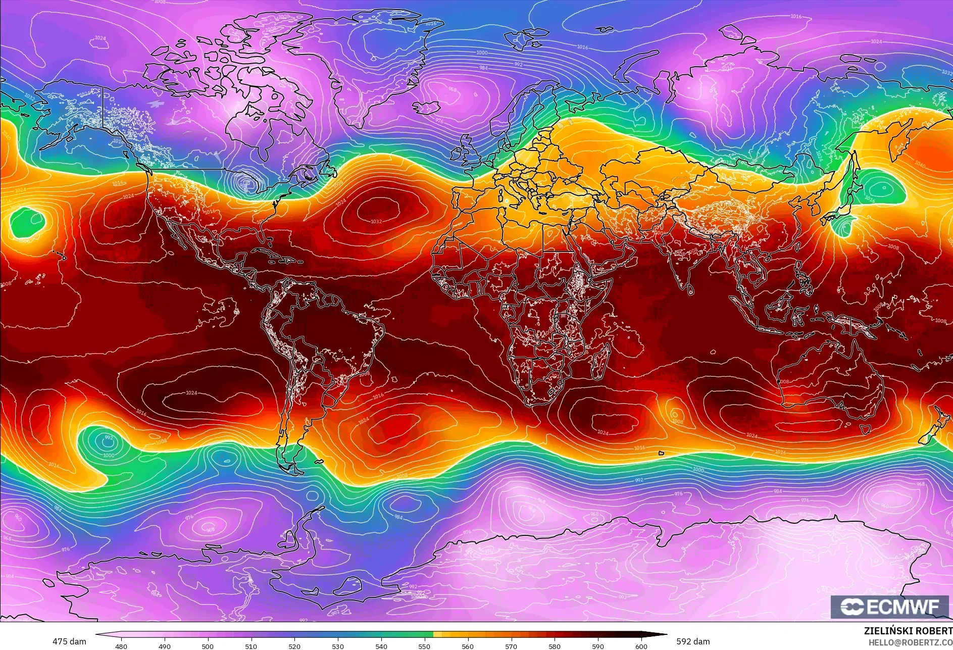 ECMWF IFS 0.25° model - Dünya, 500 hPa’da jeopotansiyel yükseklik