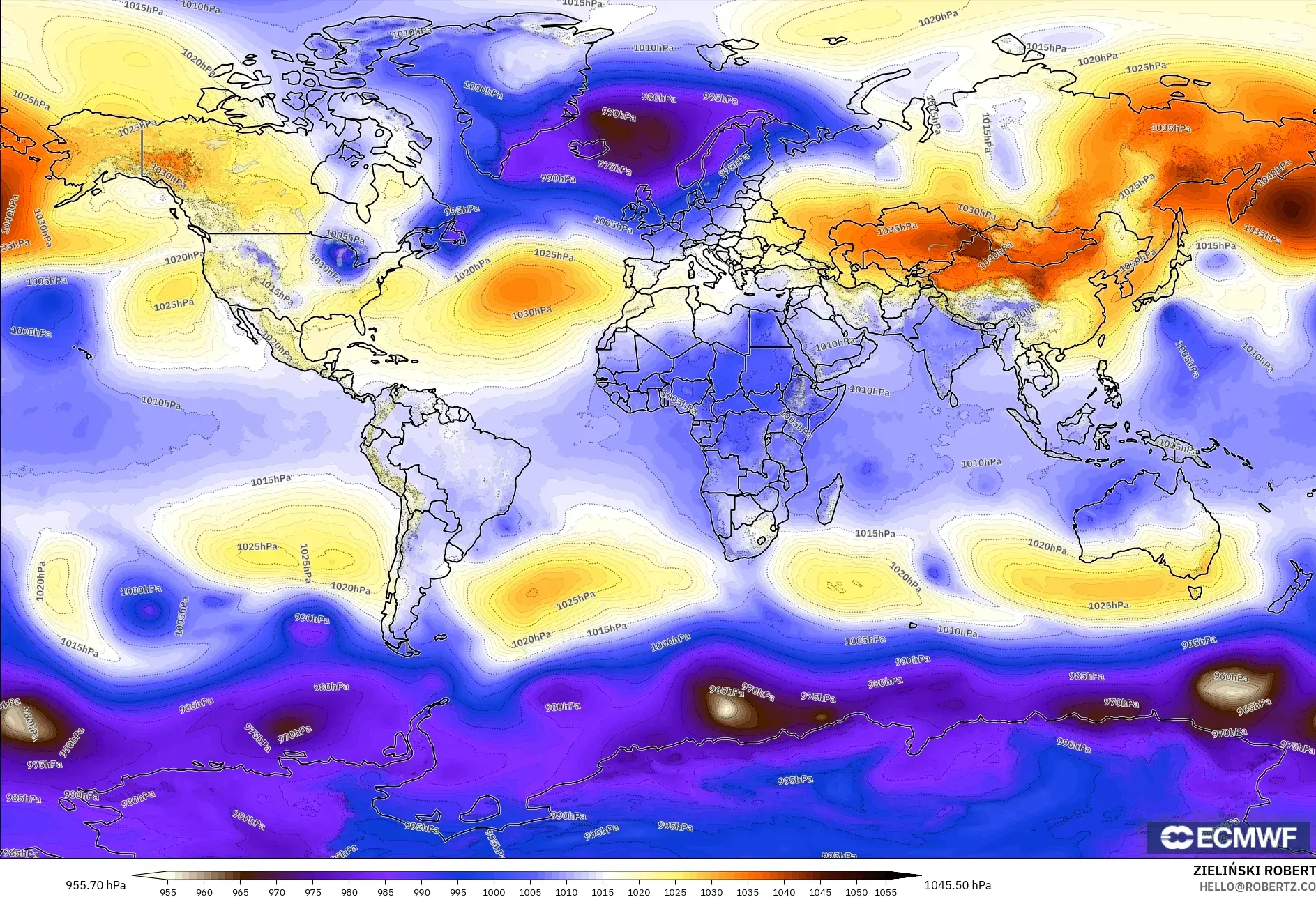 ECMWF IFS 0.25° model - Dünya, Basınç