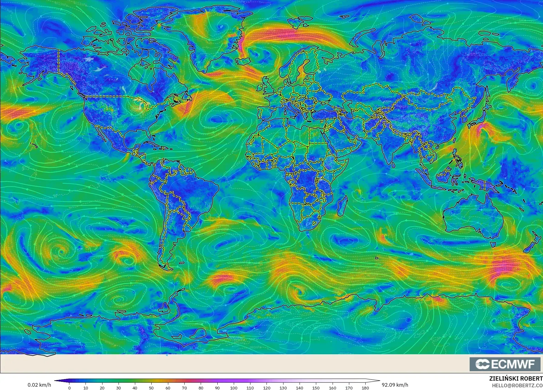 ECMWF IFS 0.25° model - Dünya, 10 m Rüzgâr