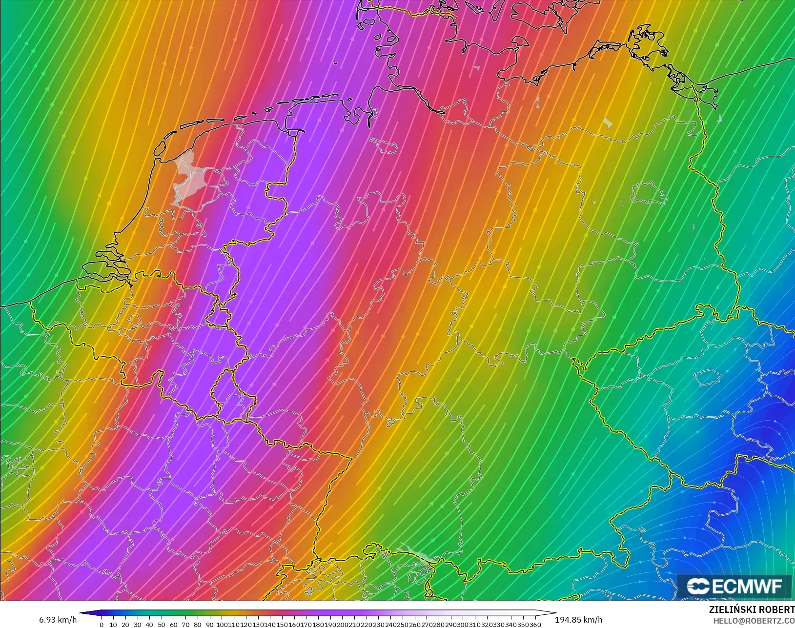ECMWF IFS 0.25° model - Almanya, 300 hPa Rüzgârı (jet)