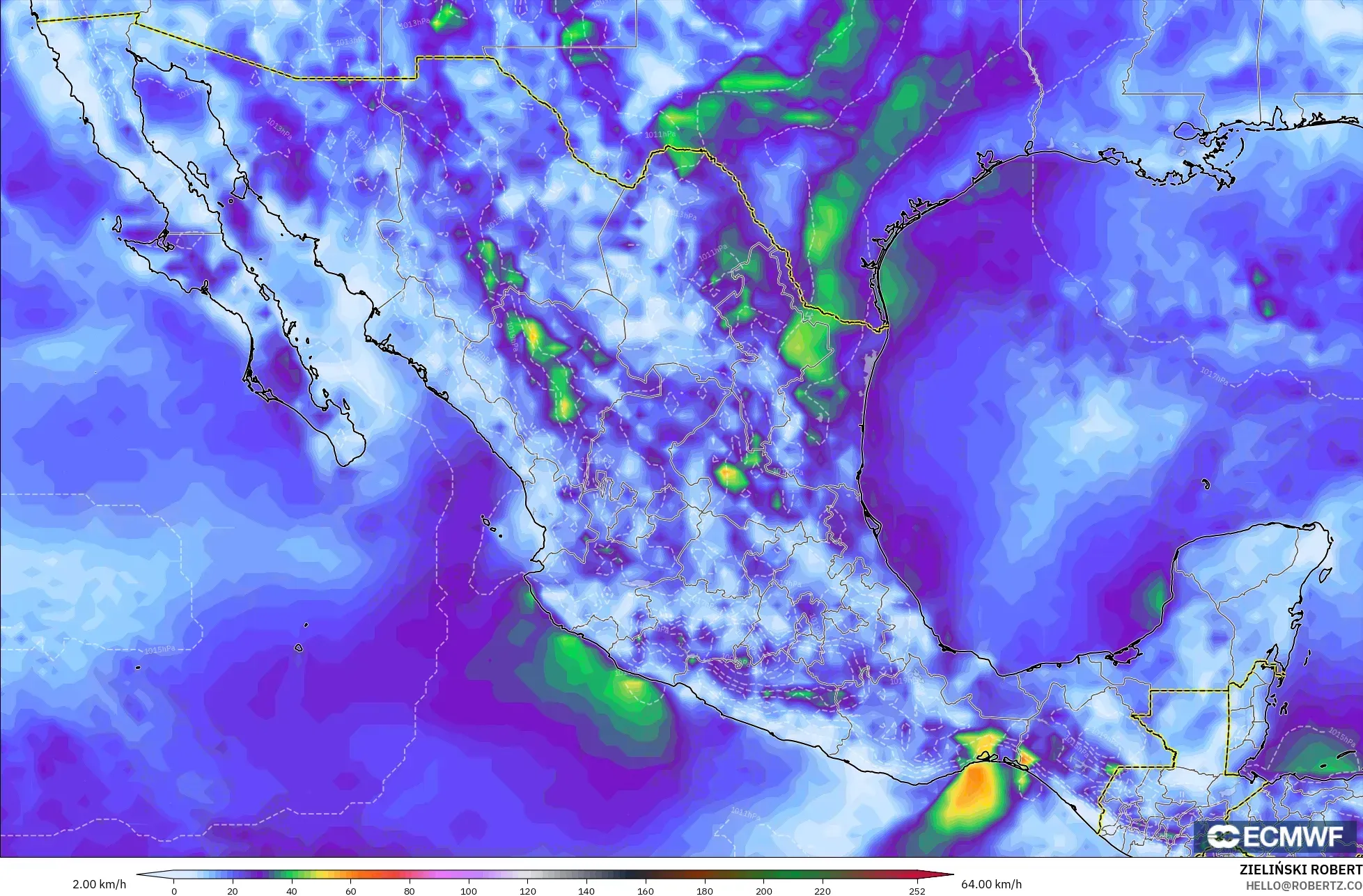 ECMWF IFS 0.25° model - Meksika, Rüzgâr Esintileri