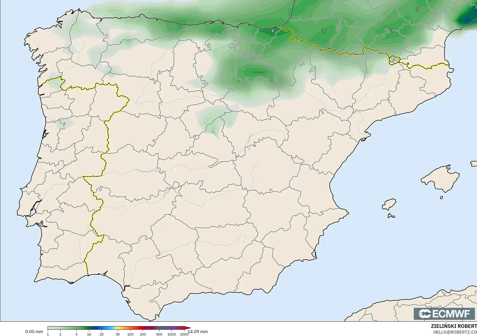 ECMWF IFS 0.25° model - İspanya, Yağış Birikimi