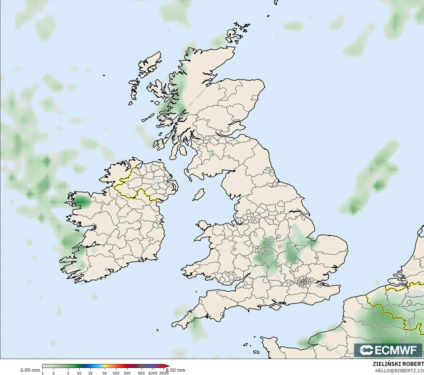 ECMWF IFS 0.25° model - Birleşik Krallık, Yağış Birikimi