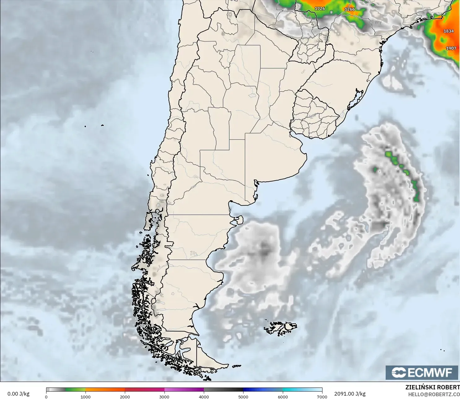 ECMWF IFS 0.25° model - Arjantin, CAPE