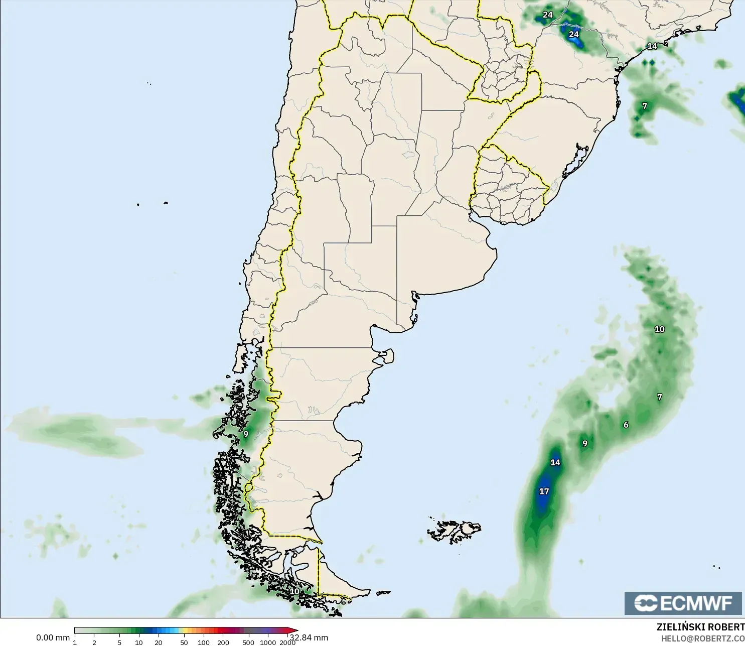ECMWF IFS 0.25° model - Arjantin, Yağış Birikimi