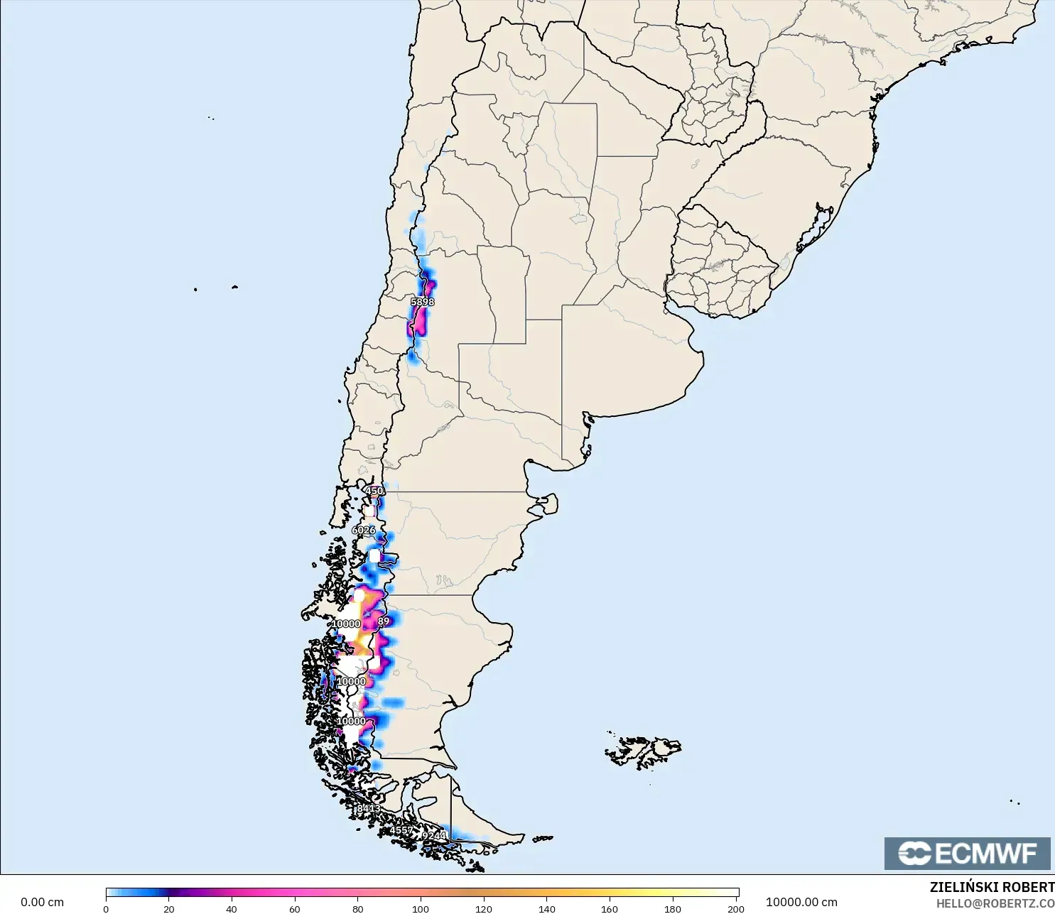 ECMWF IFS 0.25° model - Arjantin, Kar Kalınlığı