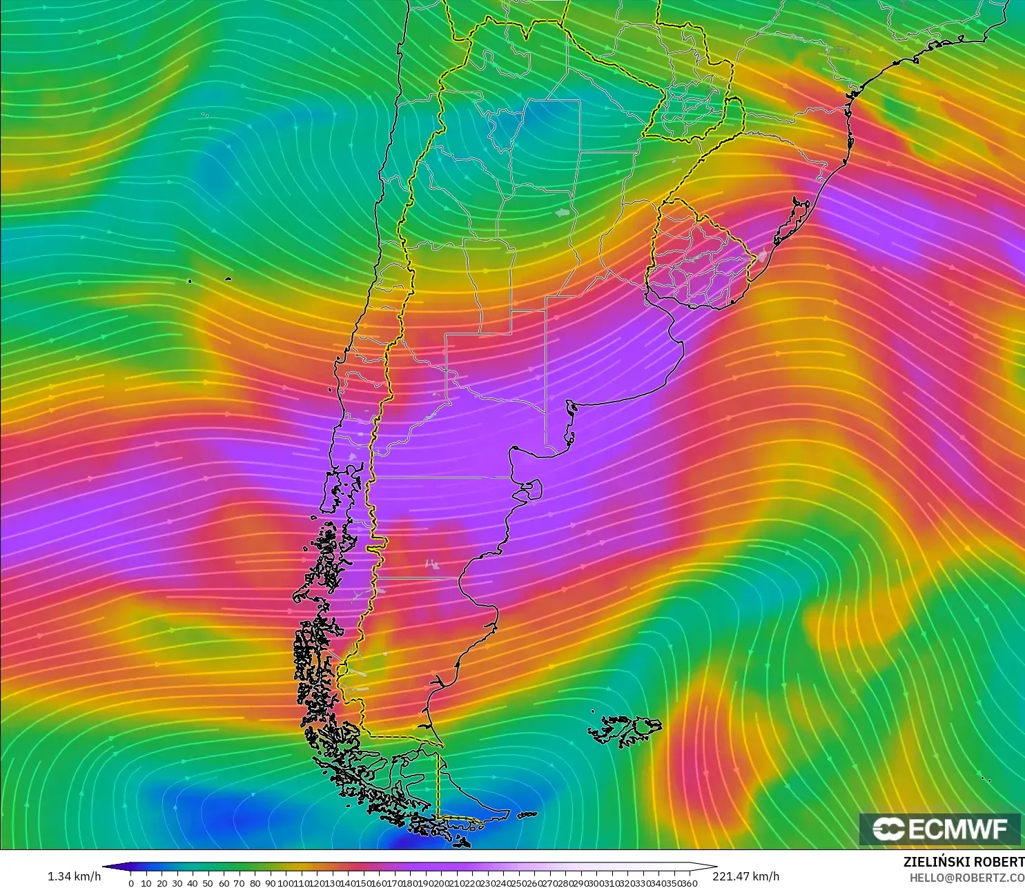 ECMWF IFS 0.25° model - Arjantin, 300 hPa Rüzgârı (jet)
