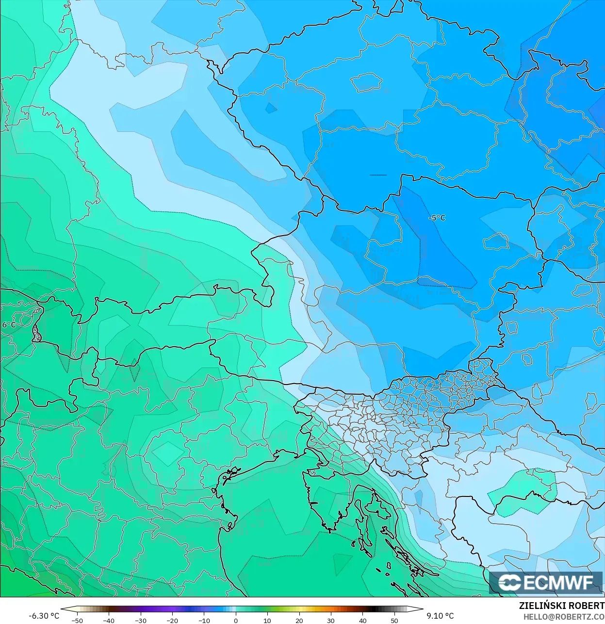 ECMWF IFS 0.25° model - Avusturya, 850 hPa Sıcaklık