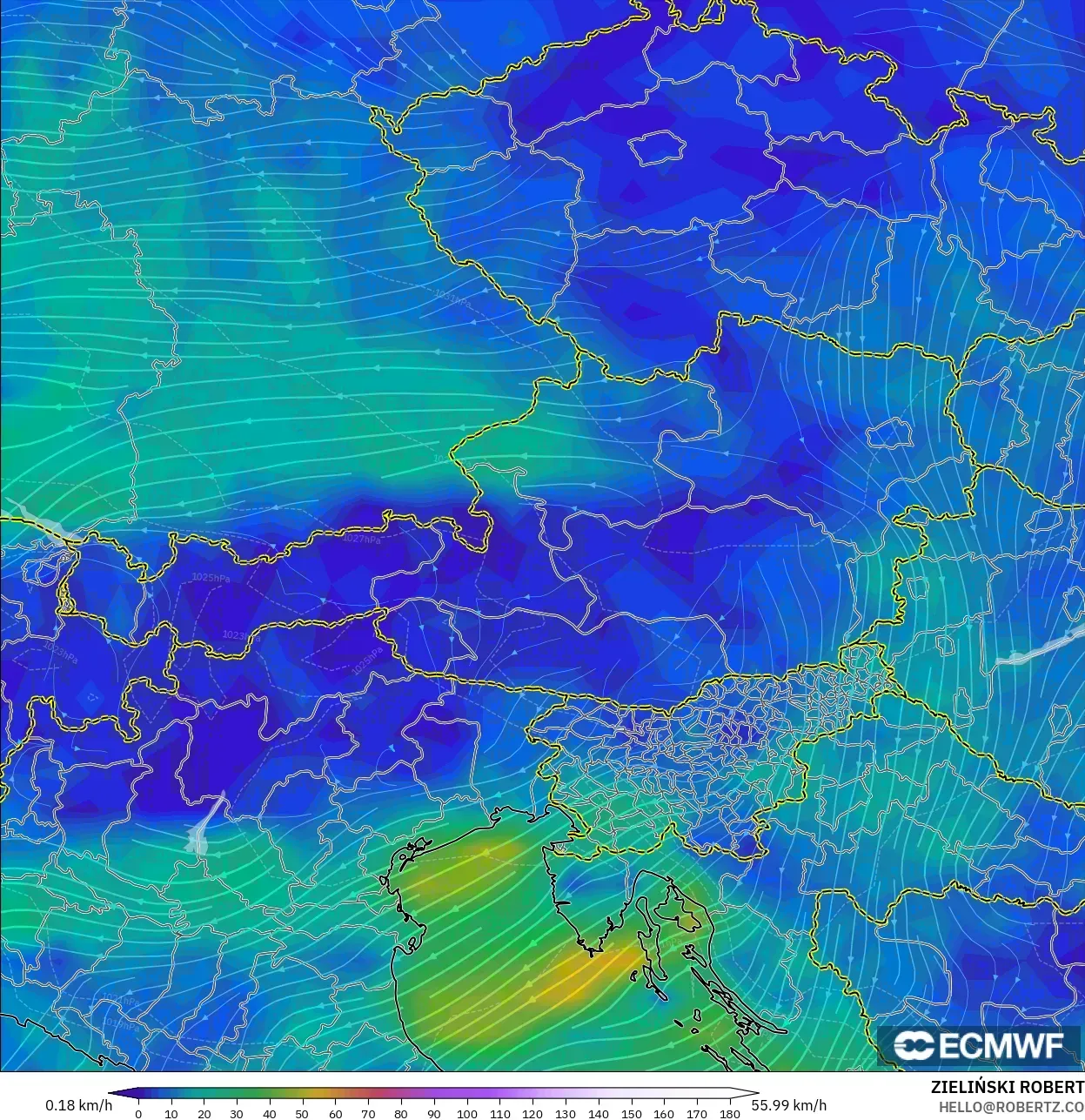 ECMWF IFS 0.25° model - Avusturya, 10 m Rüzgâr