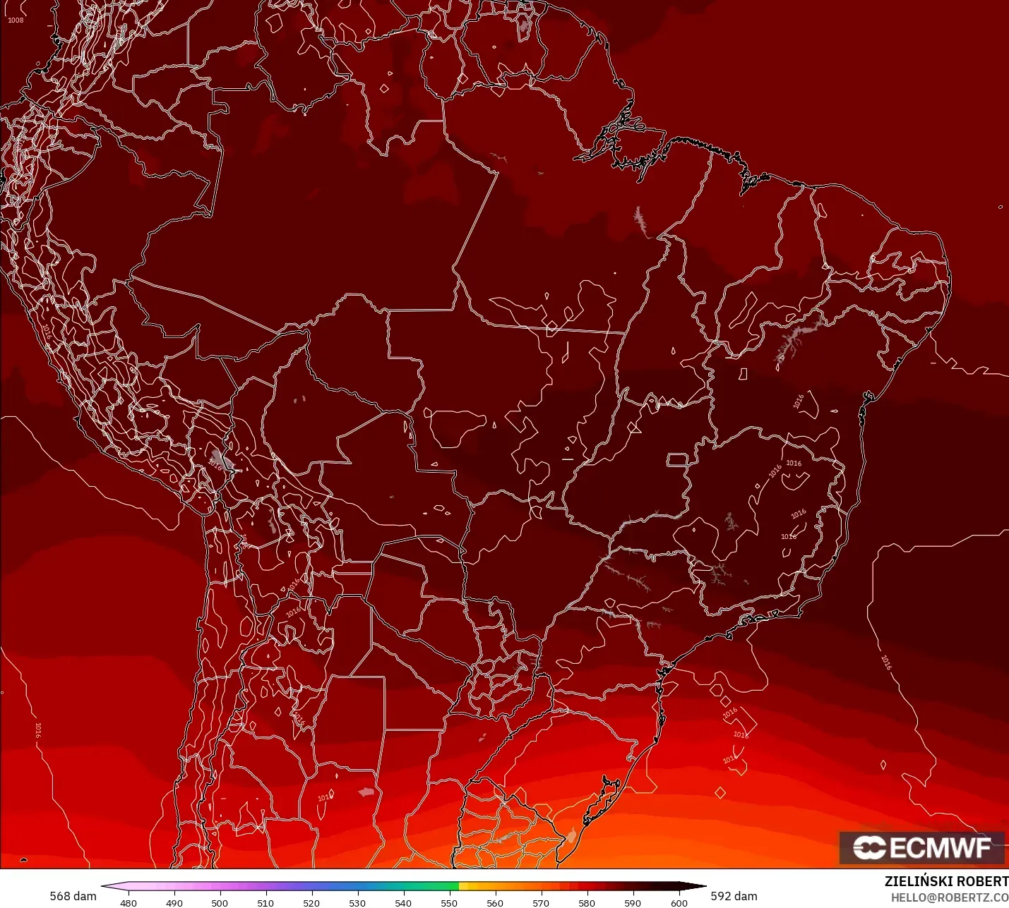 ECMWF IFS 0.25° model - Brezilya, 500 hPa’da jeopotansiyel yükseklik