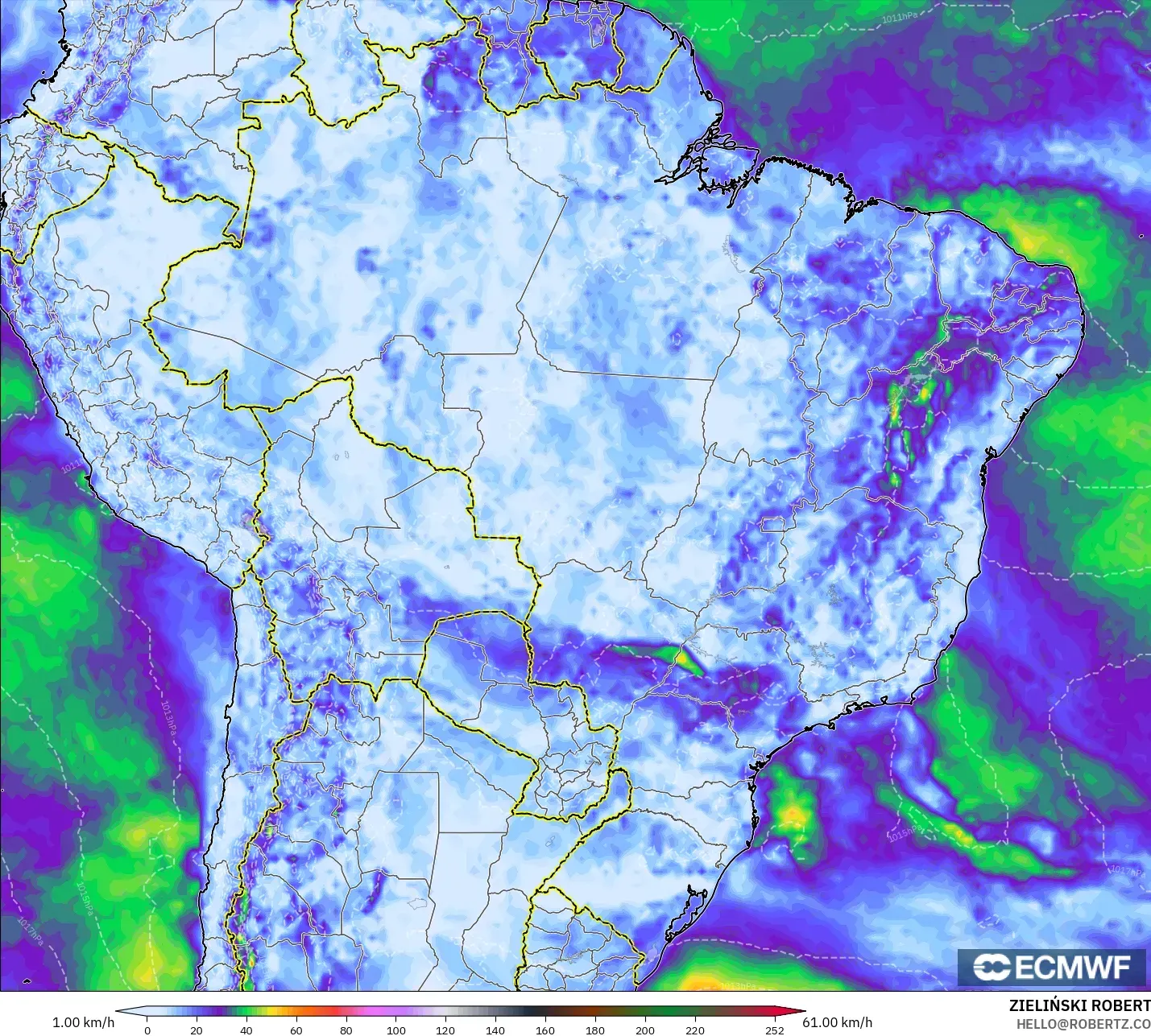 ECMWF IFS 0.25° model - Brezilya, En Yüksek Rüzgâr