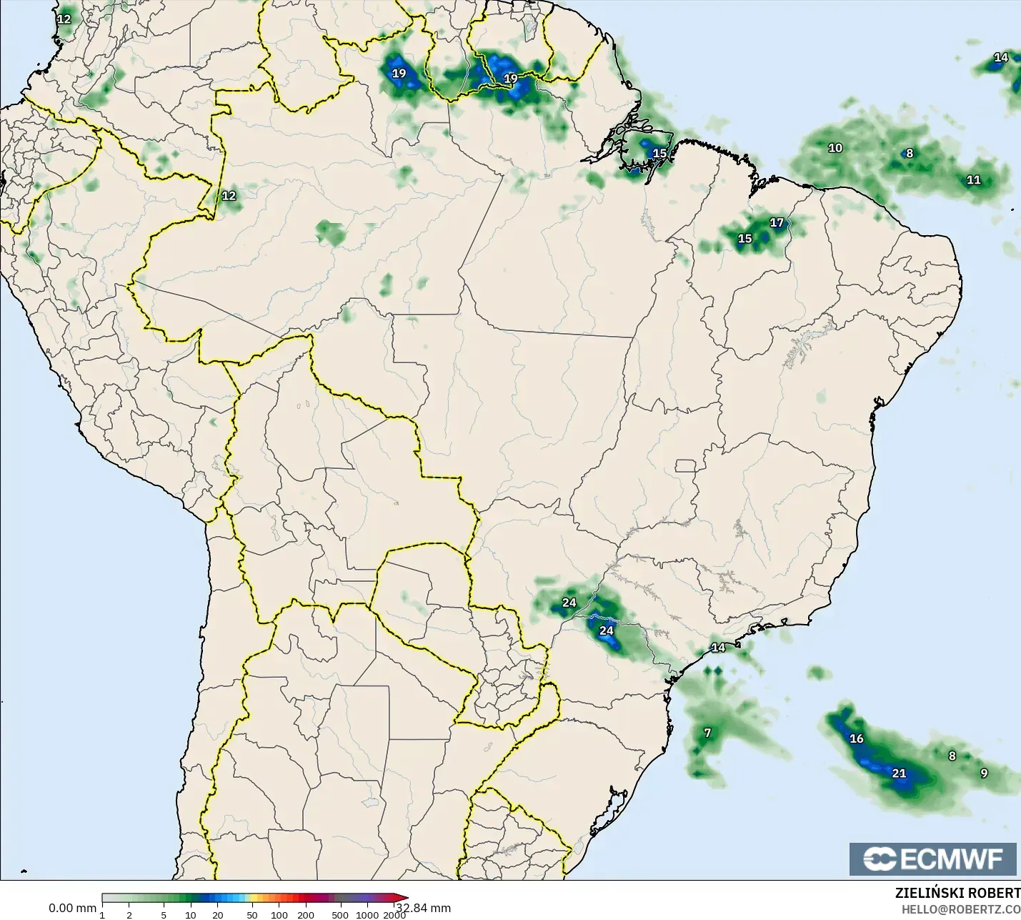 ECMWF IFS 0.25° model - Brezilya, Yağış Birikimi