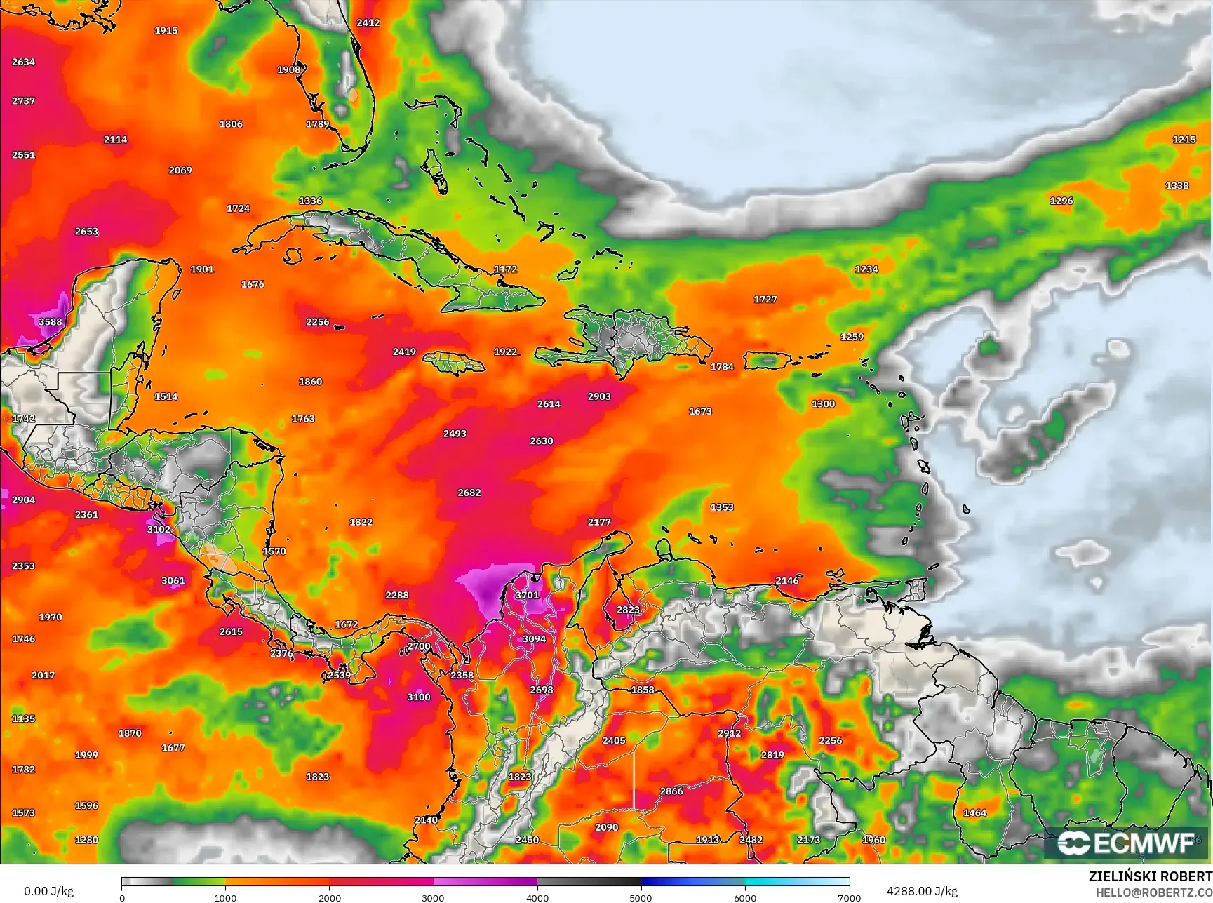 ECMWF IFS 0.25° model - Karayipler, CAPE