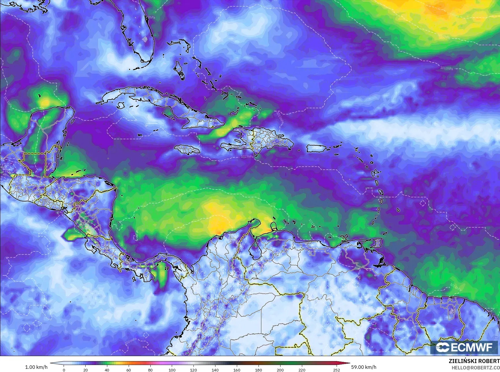 ECMWF IFS 0.25° model - Karayipler, Rüzgâr Esintileri