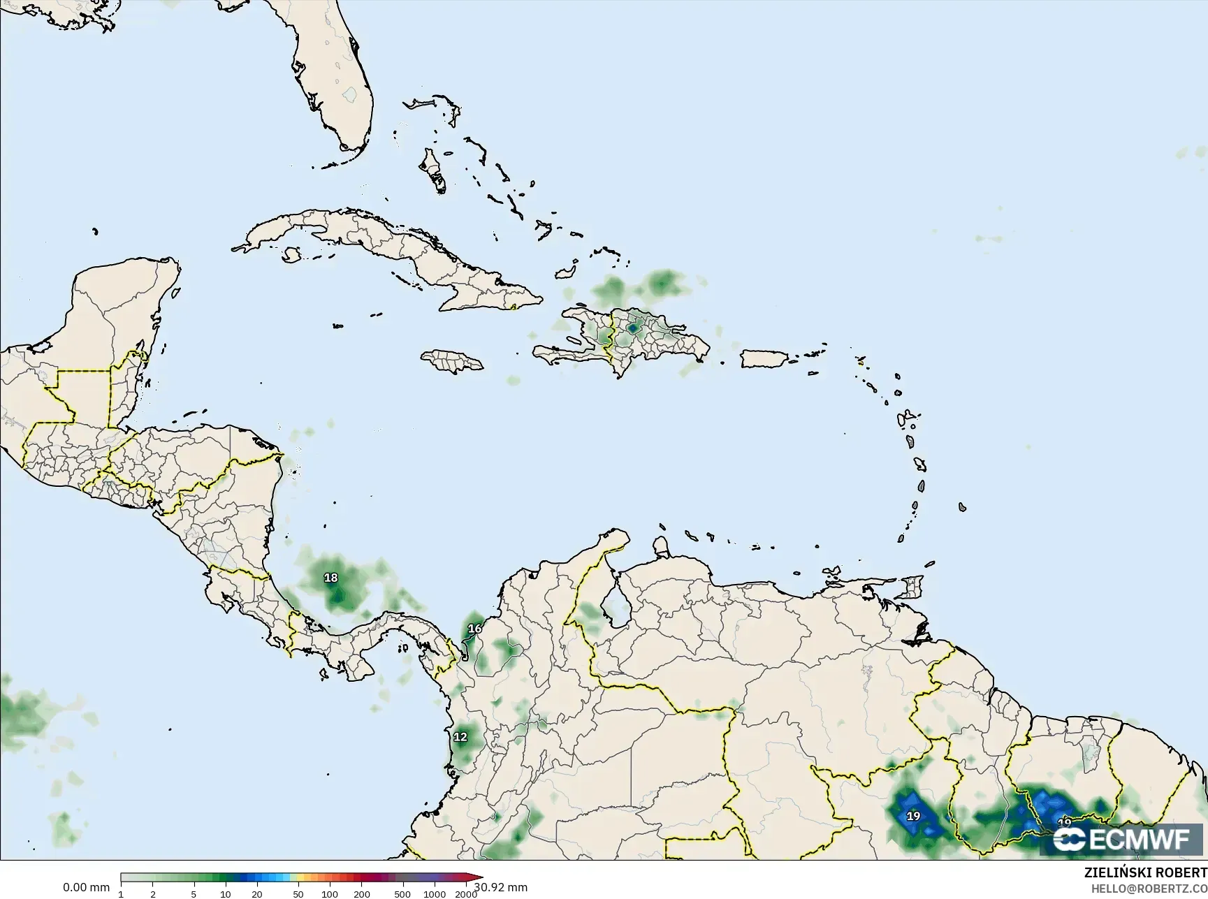 ECMWF IFS 0.25° model - Karayipler, Yağış Birikimi