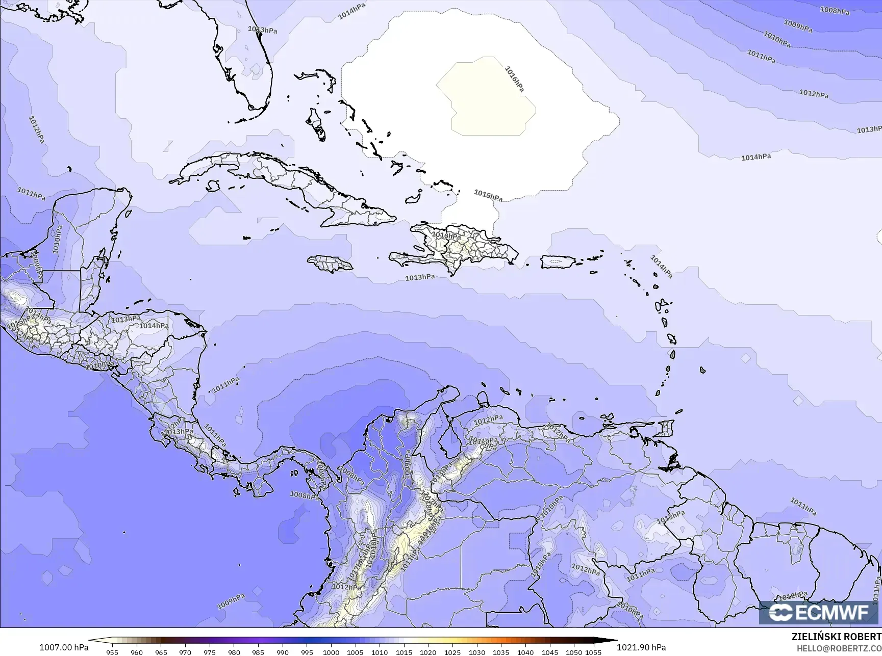 ECMWF IFS 0.25° model - Karayipler, Basınç