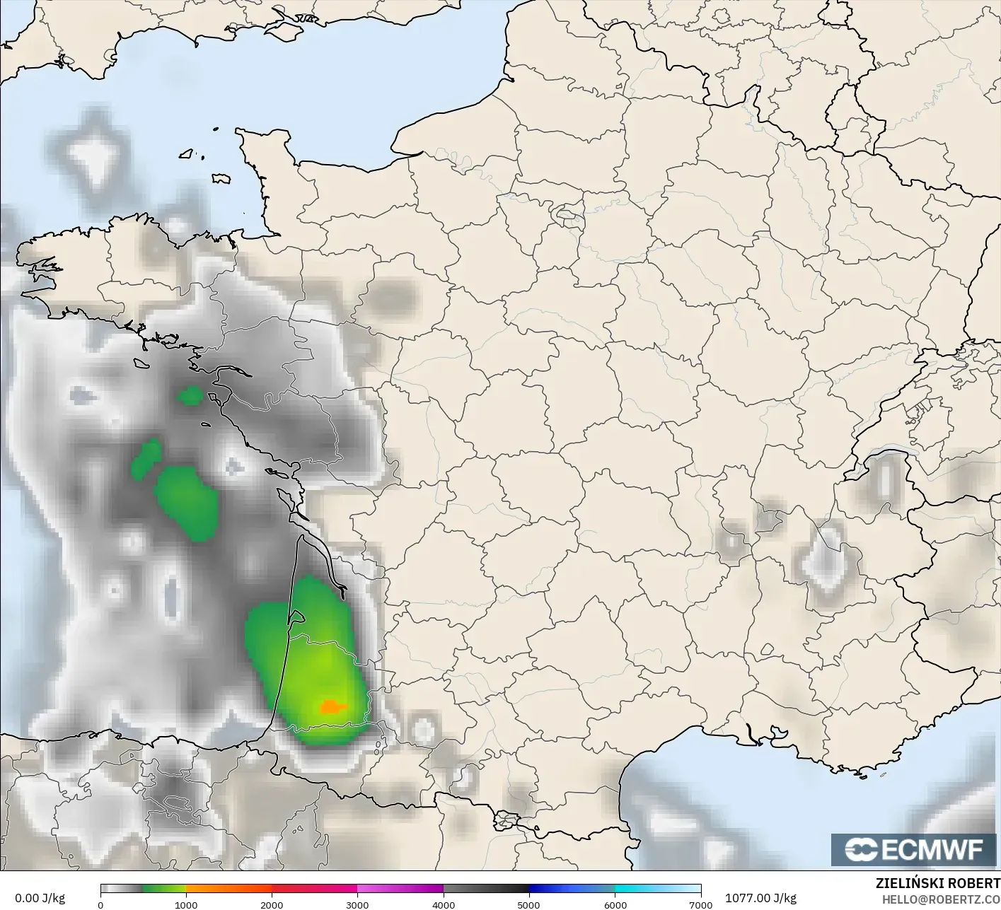 ECMWF IFS 0.25° model - Fransa, CAPE