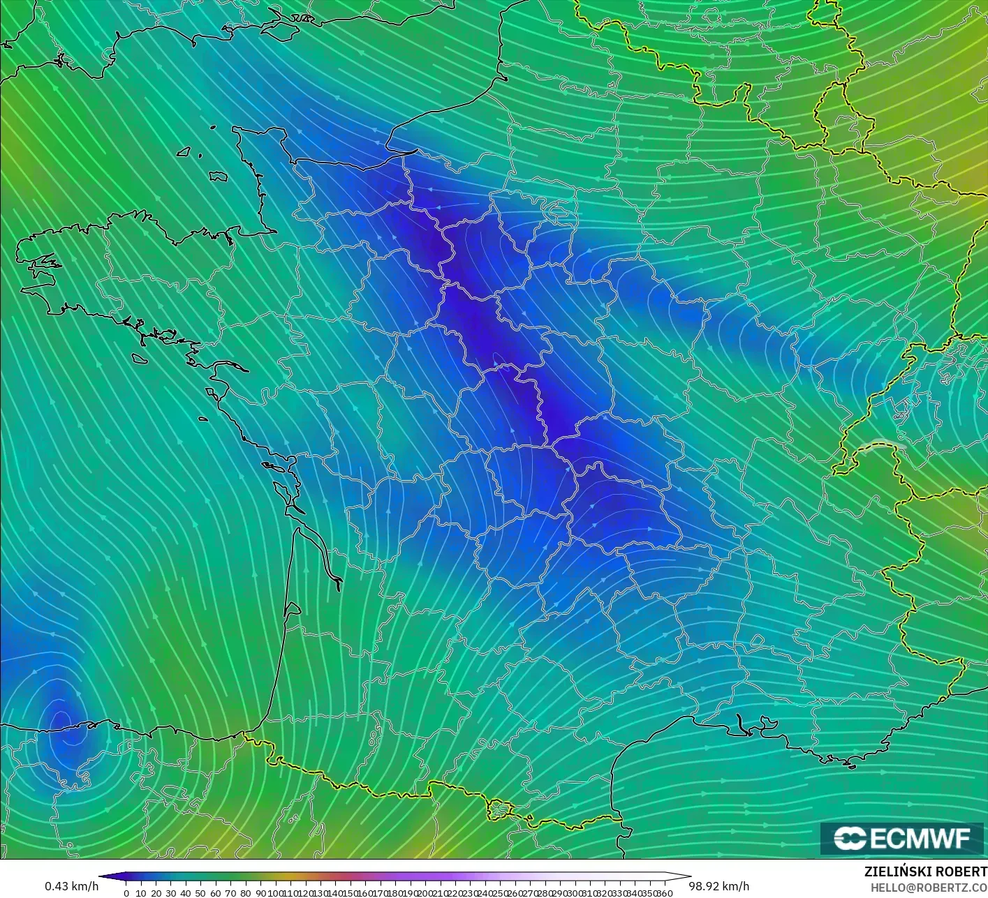 ECMWF IFS 0.25° model - Fransa, 300 hPa Rüzgârı (jet)