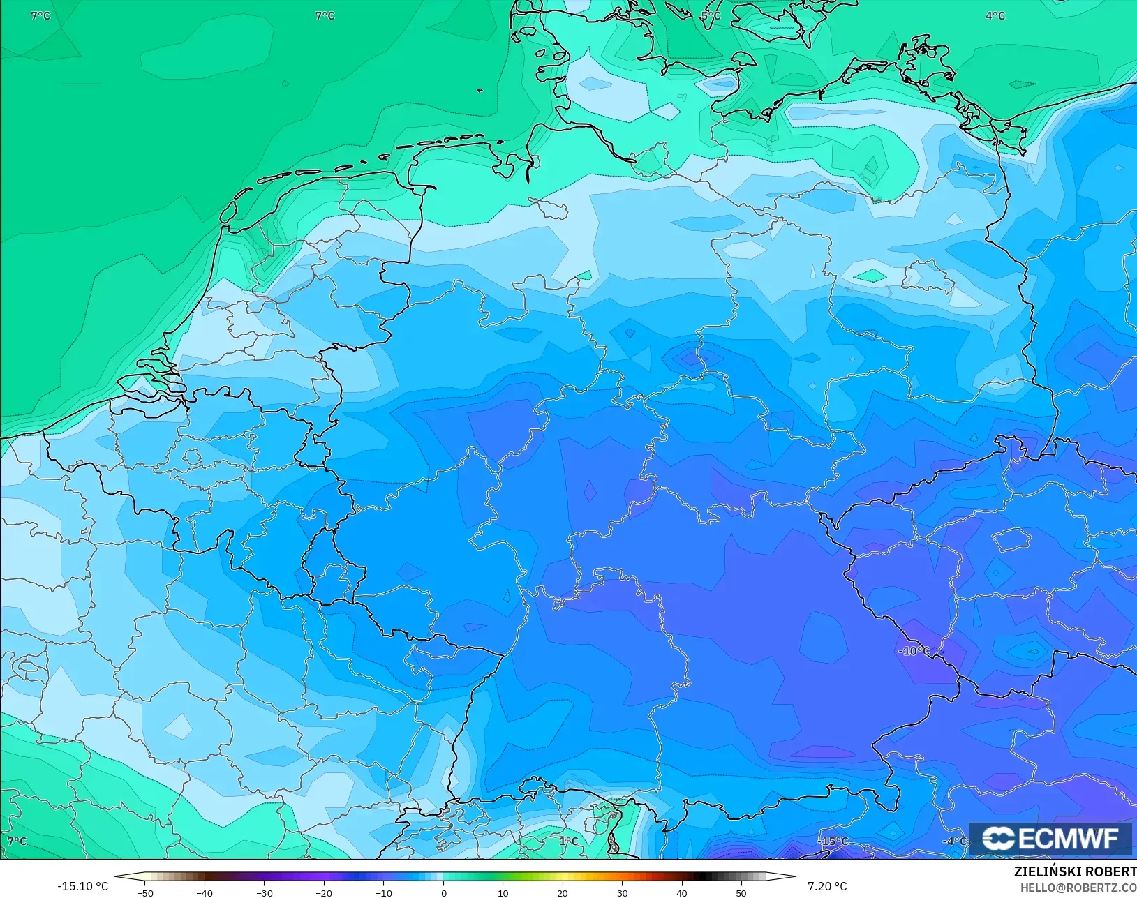 ECMWF IFS 0.25° model - Almanya, 2 m Çiy Noktası