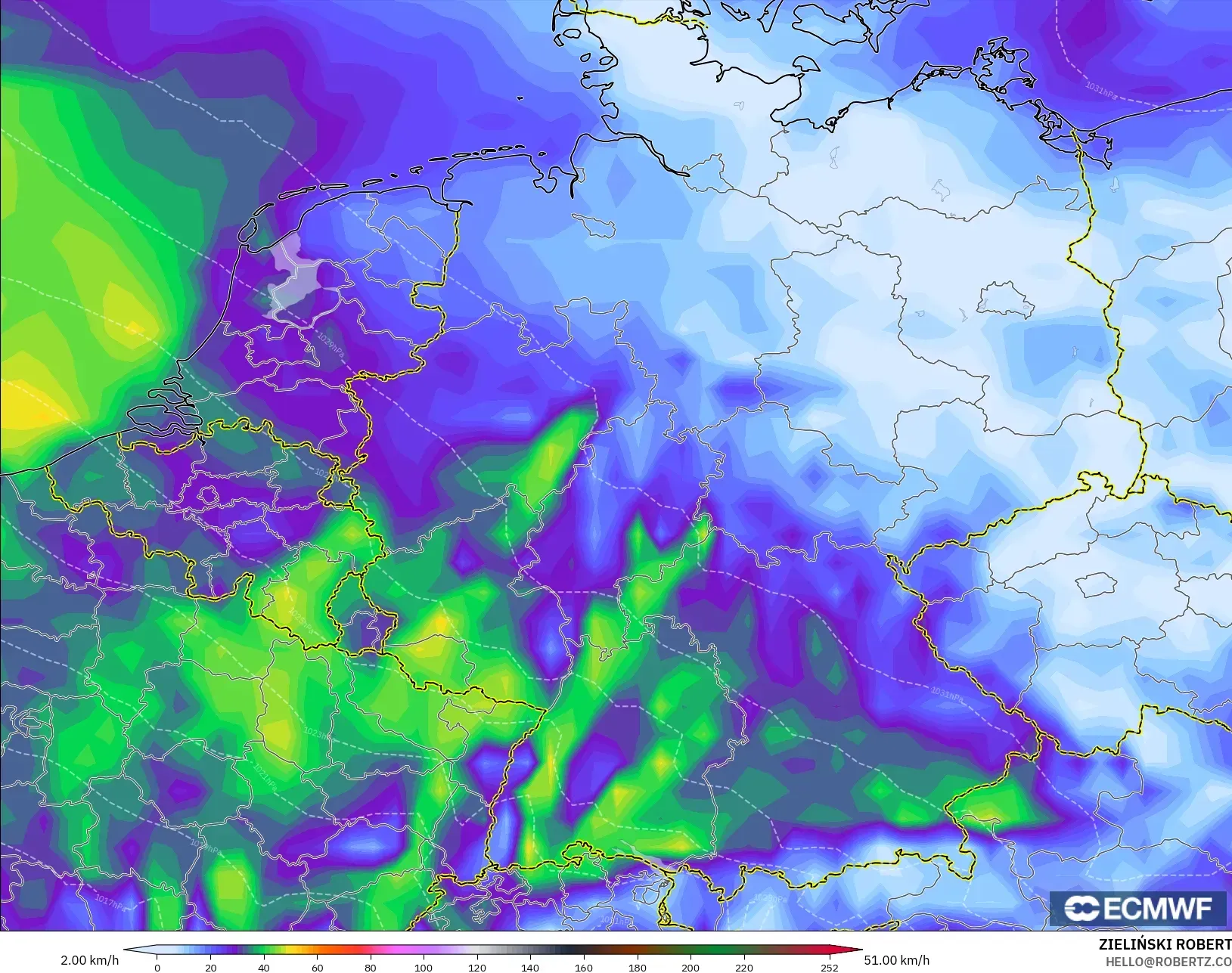 ECMWF IFS 0.25° model - Almanya, Rüzgâr Esintileri