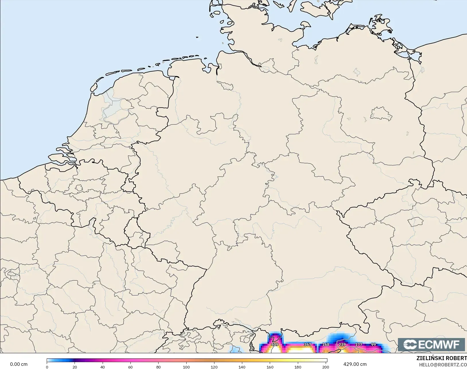 ECMWF IFS 0.25° model - Almanya, Kar Kalınlığı