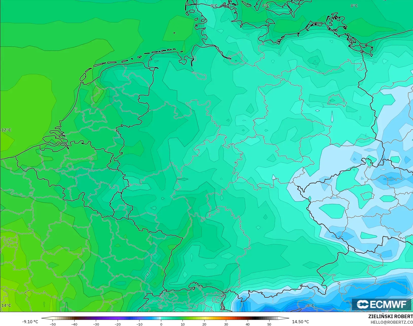 ECMWF IFS 0.25° model - Almanya, 2 m Sıcaklık