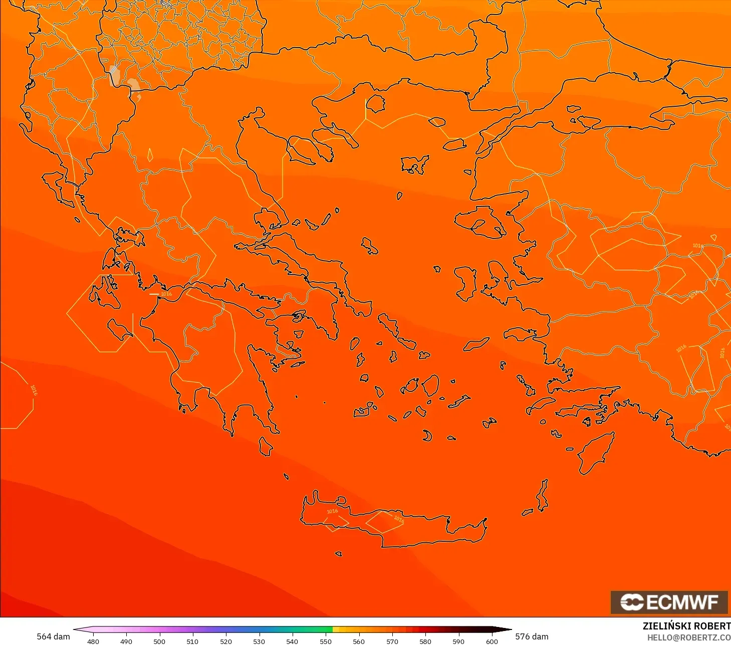 ECMWF IFS 0.25° model - Yunanistan, 500 hPa’da jeopotansiyel yükseklik