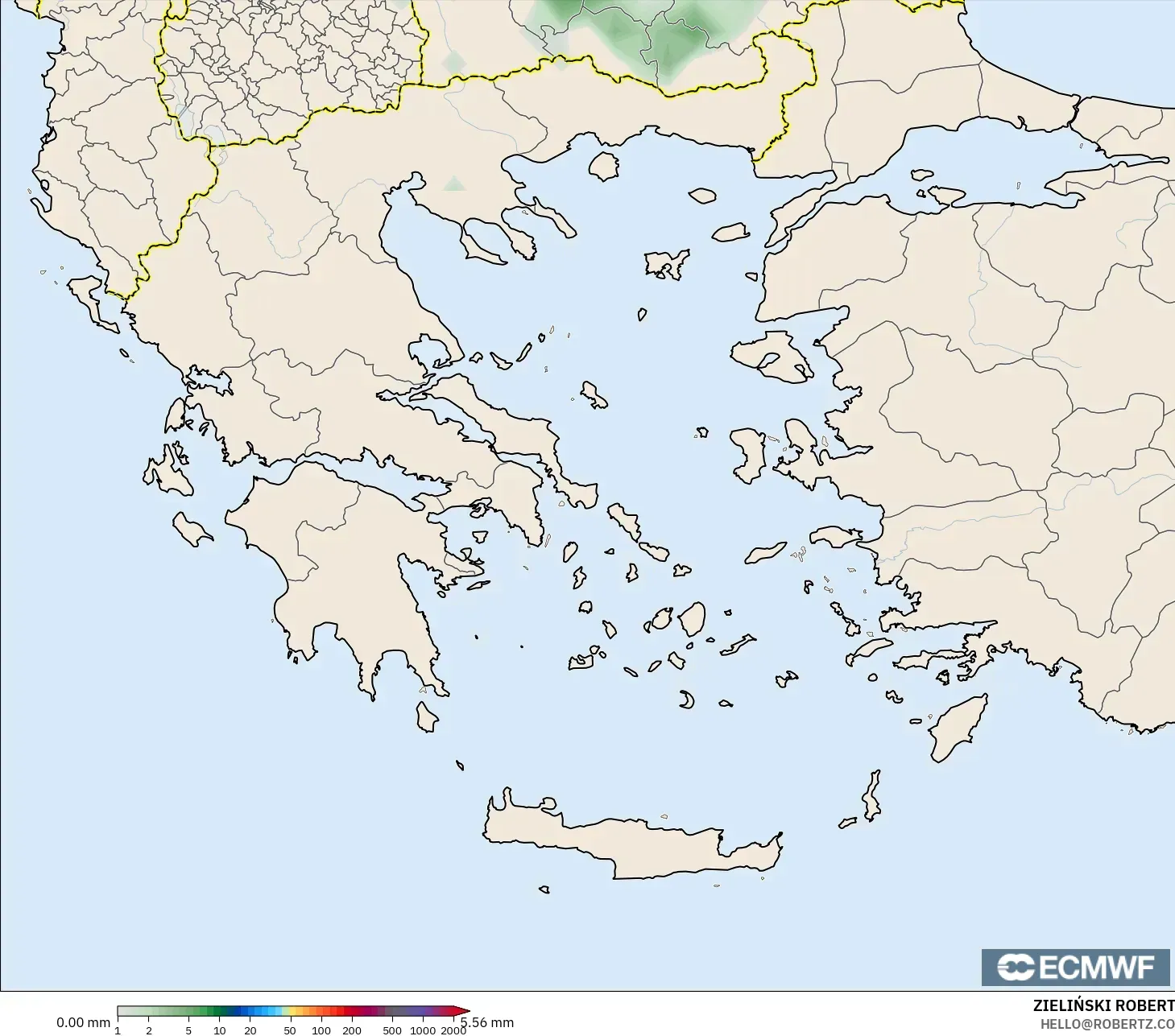 ECMWF IFS 0.25° model - Yunanistan, Yağış Birikimi